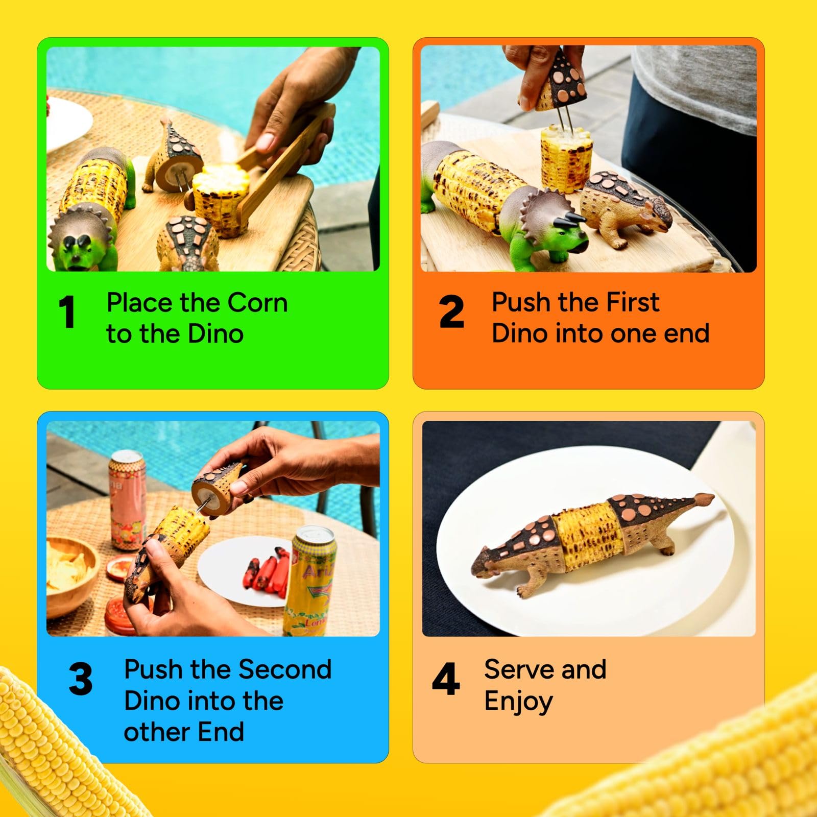 Corn Holders for Corn On The Cob – Unique Dinosaur Corn Cob Holder for Kids and Adults – Cute Dino with Stainless Steel Prongs – Reusable and Easy to Clean 5
