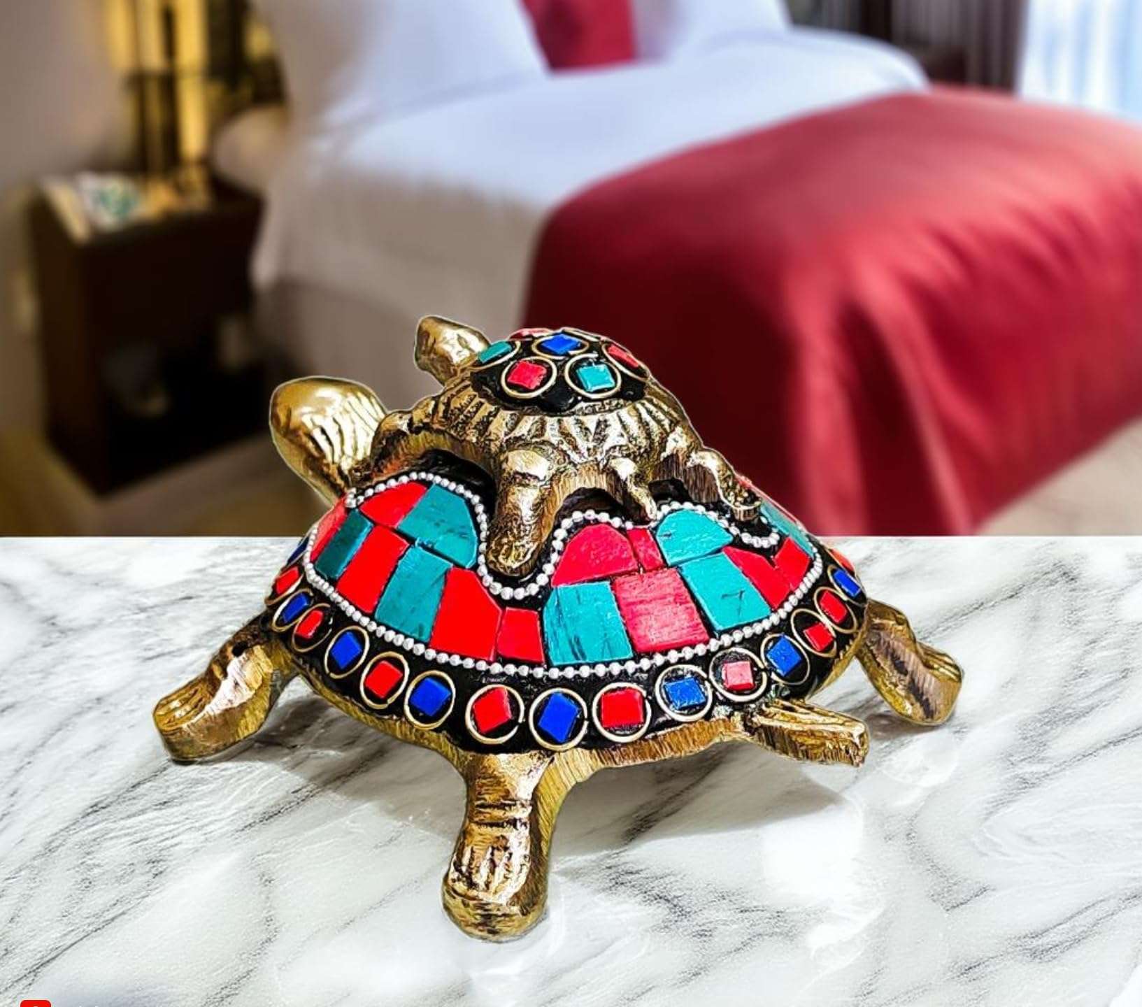 Sanskriti Decor Presents Brass Vastu Feng Shui Tortoise/Kachua with Baby for Career & Good Luck, Wealth & Success in Business, Home Decor/Heavy Meena Work kachuwa 5
