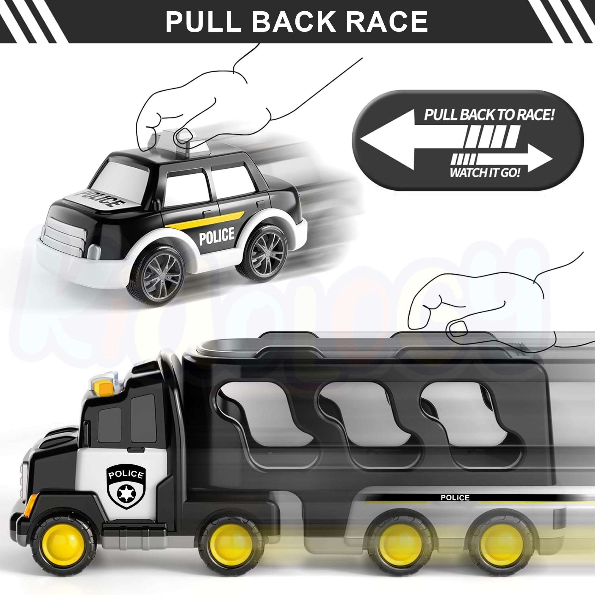 Kidology 5 in 1 Police Trucks Boy Toys for 3-5 Year Old Toddlers - Toys for 3 4 5 6 7 Years Old Transport Vehicle Carrier Truck Sets Kids Boys & Girls 6