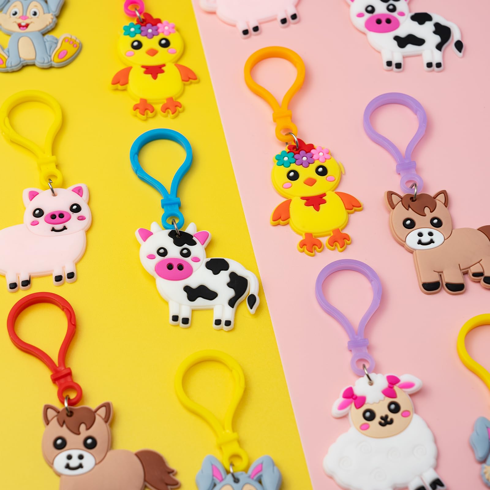 Jrink 18 Pcs Farm Animal Birthday Party Favors,Aniaml Keychain Set for goodie Bag for Birthday Gifts,the Goodie Bags for Animal Themed Party 6