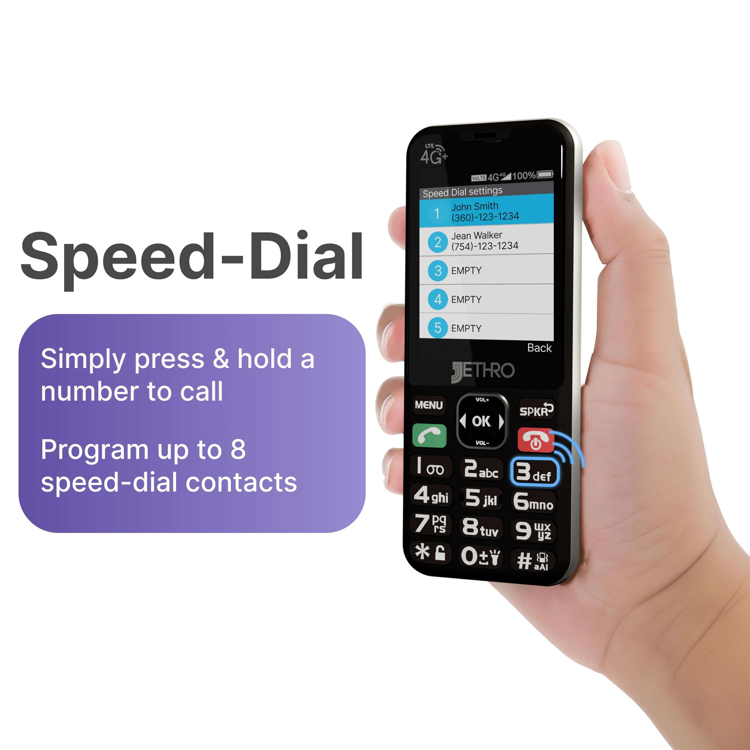 Jethro SC490 4G Large Button Senior Cell Phone for Elderly + Unlimited Talk, Text & 500MB of High-Speed Data (30 Day Plan) 5