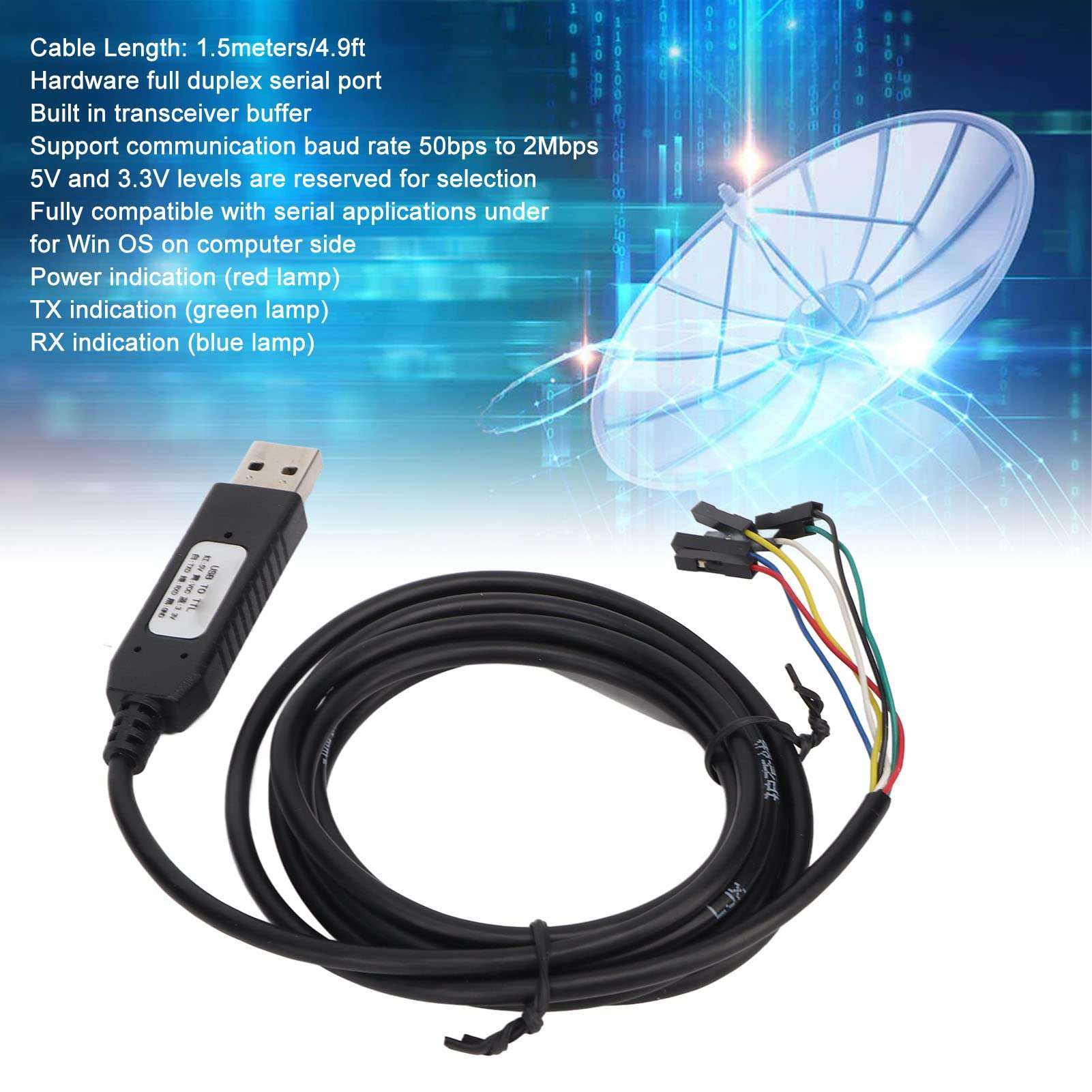 Zunate USB to TTL Serial Cable, 50bps to 2Mbps, Selection, 3 Color Indicators, ABS Material, Compatible with Satellite Set Top Box, Router, Hard Disk 4