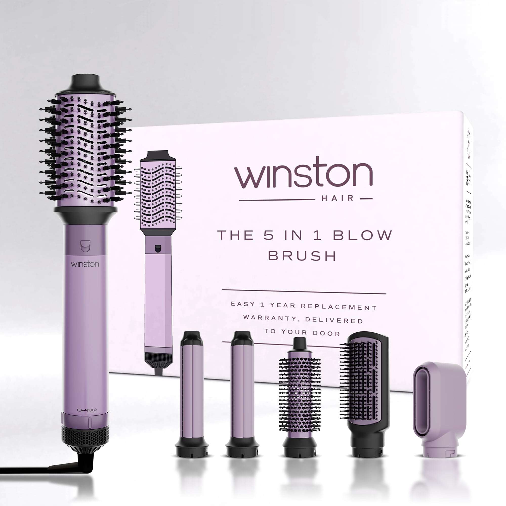 Winston 5-in-1 Hair Styling Blow Brush for Women - 1200W | Air Brush with Auto Wrap Curler, Hair Dryer, Straightening Brush & Curl Enhancer Suitable for All Hair Types (Purple) (Purple) 1