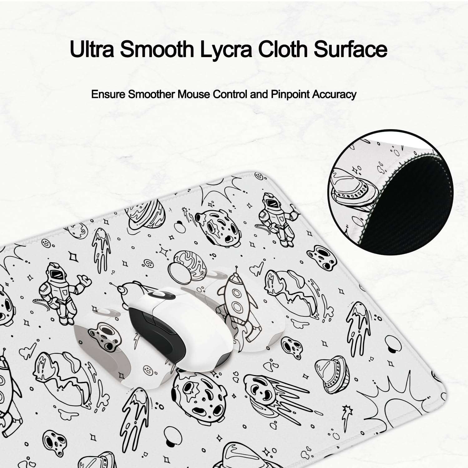 llsxi White Extended Mouse Pads 31.5x11.8inch Large Desk Mat with Stitched Edges,Non-Slip Rubber Base Gaming Mouse Mat for Office,Big Computer Keyboard Desk Pad XL(Astronauts and Spacecraft) 5