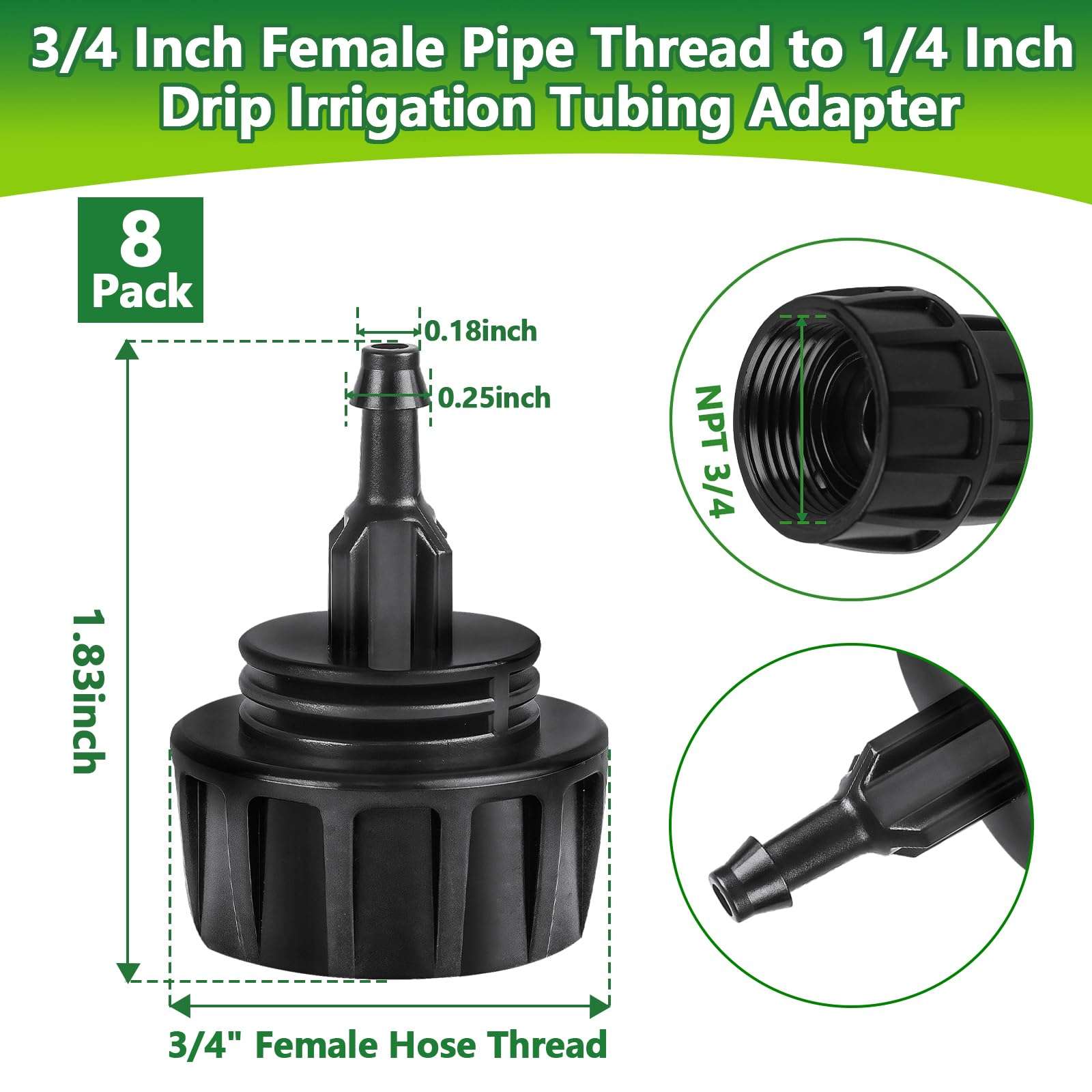 TTioDri 1/4" Drip Irrigation Fittings, 26 Pcs Lock Barbed End Plug Connectors for 1/4 Inch Drip Irrigation Tubing Drip Line End Cap Parts with Lock Nut for Garden Lawn Drip Systems 3