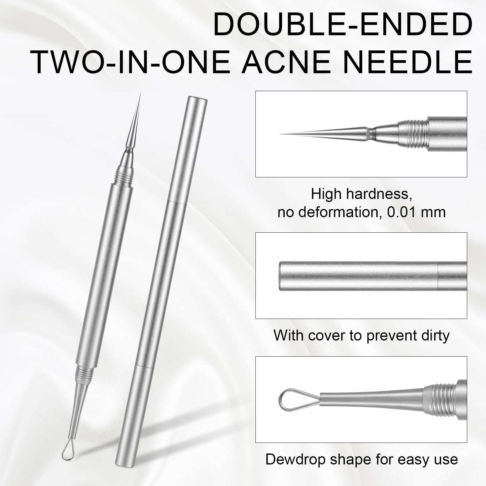 Blackhead Extractor, Metal 2 in 1 Acne Clean Needle Professional Pimple Popper Needle Whitehead Popping Extractor Double-Ended Black Head Remover Comedone Tool for Nose & Face(Silver) 5