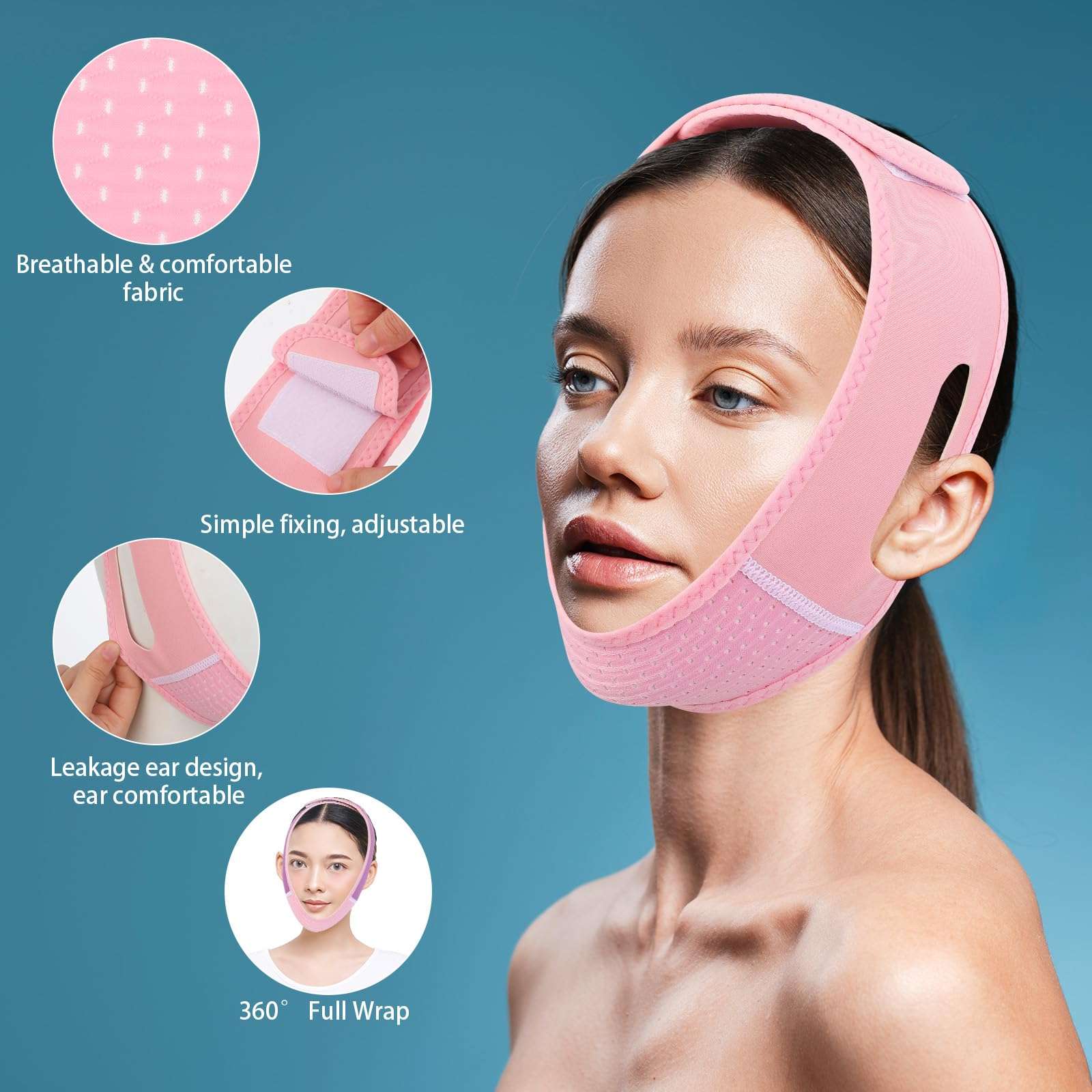 Lusofie 2PCS V-Line Mask Reusable V Line Lifting Mask Womens Chin Strap for Sleeping Double Chin Reducer, V Shaped Face Lifting Strap Face Slimming, Jaw Exerciser for Women (Pink & Purple) 4