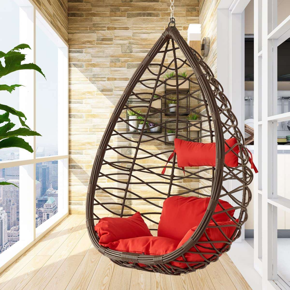 Home Centre Helios Brezza Uber Brown Hanging Chair with Seat Cushions 1