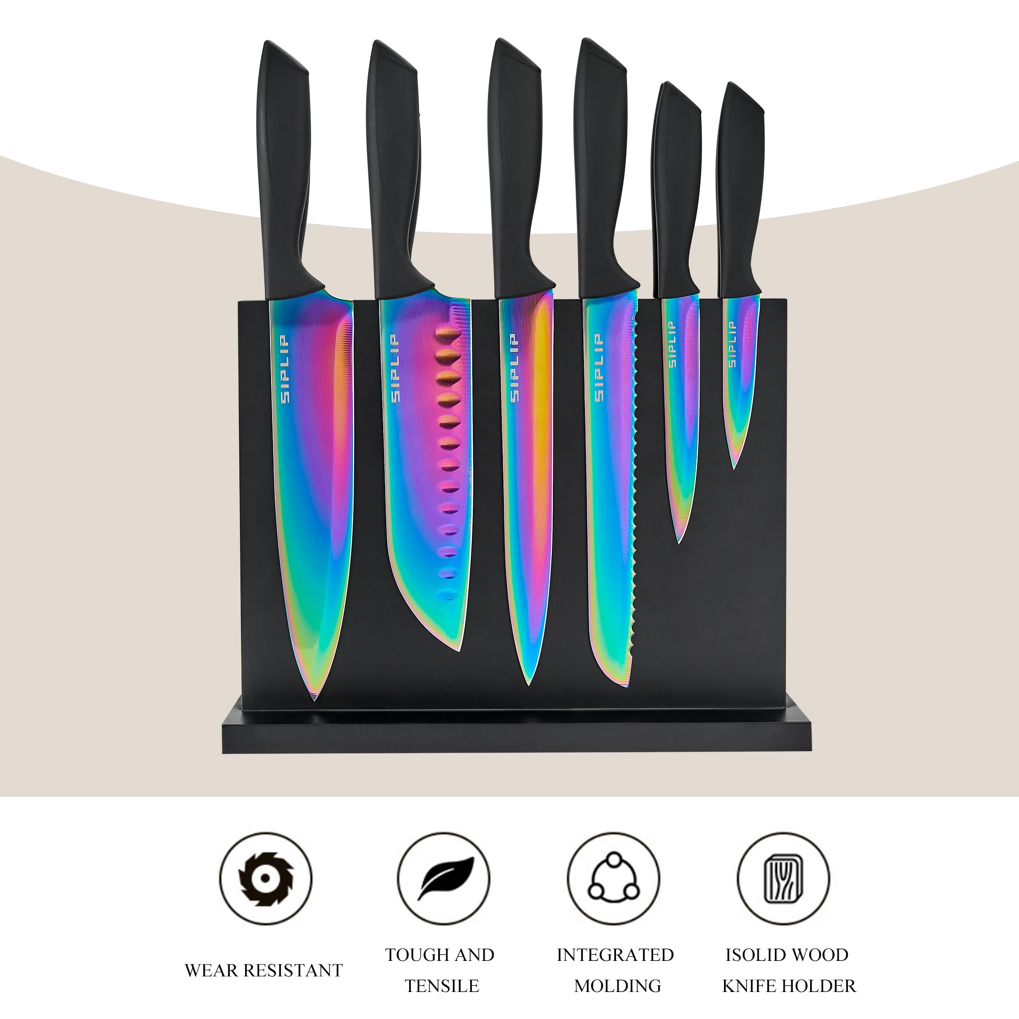 SipLip Kitchen knife set with Magnetic knife holder, 15 pieces high carbon stainless steel sharp kitchen knife set including chef's knife, bread knife, serrated steak knife set, knife sharpener 4