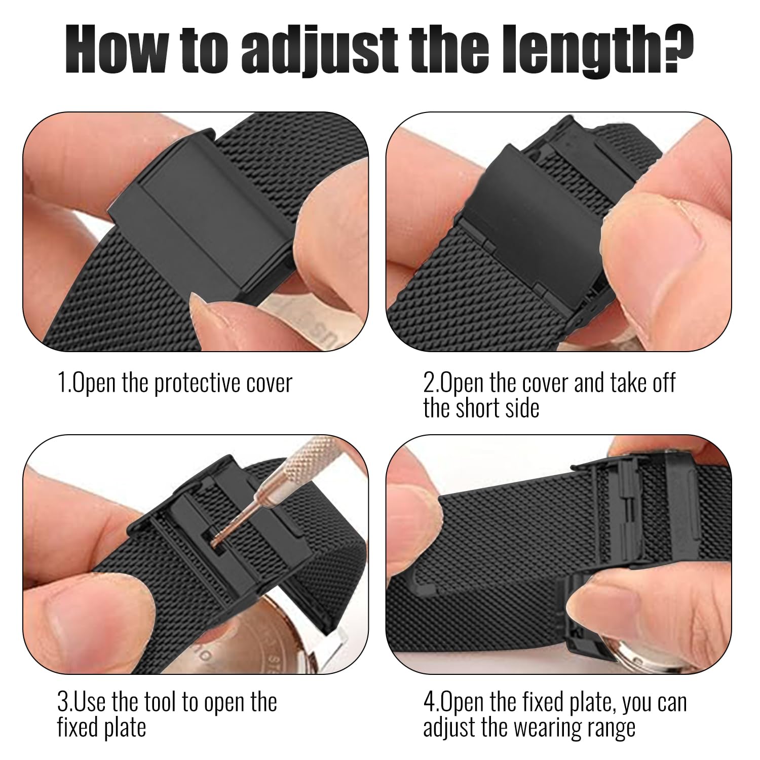 Winfox Stainless Steel Mesh Watch Band for Men Women,Quick Release Mesh Watch Straps 12mm(Black) 6