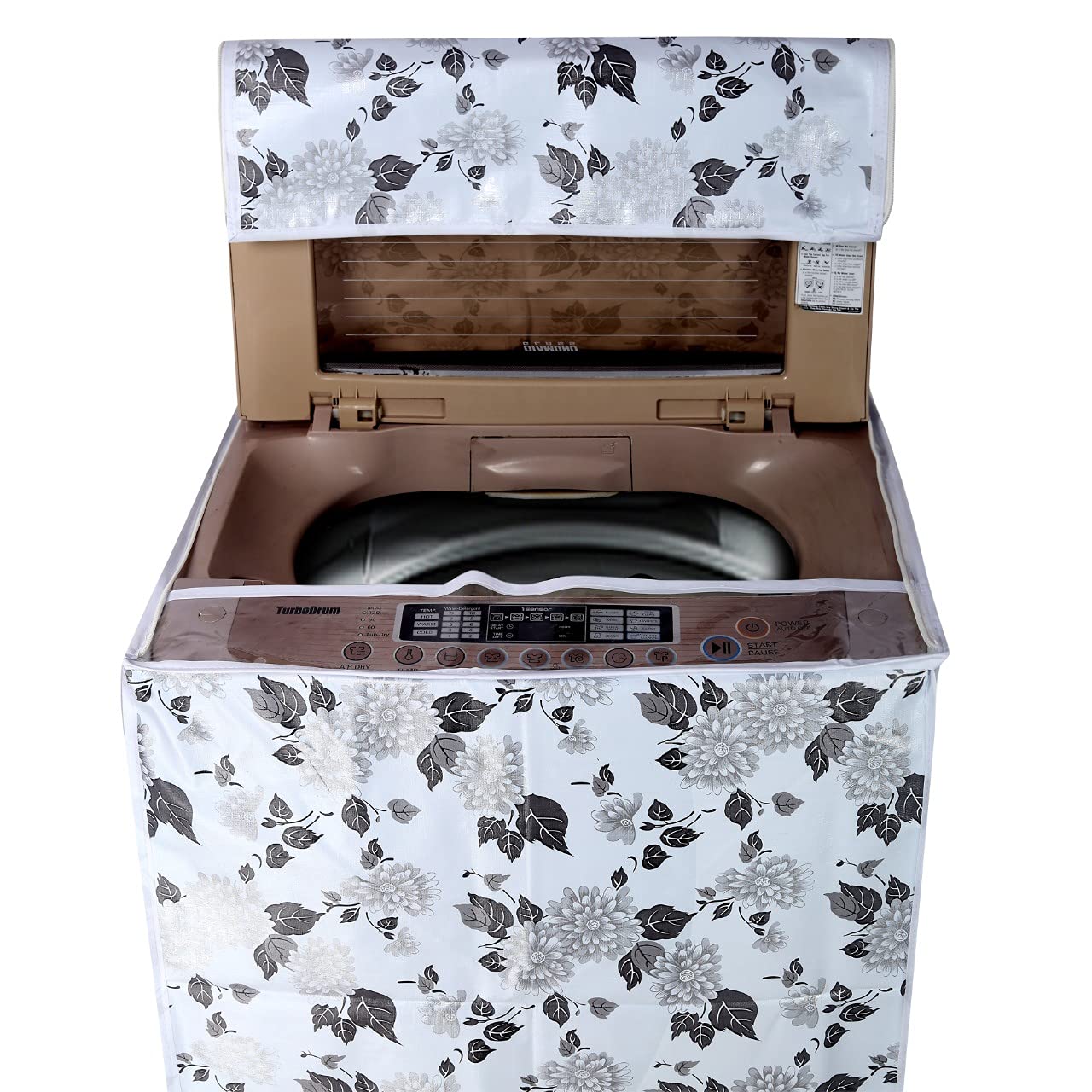 Cover Compatible LG Top Load Washing Machine Cover Suitable For 6 kg, 6.2 Kg, 6.5 Kg, 7 Kg (56cms X 56cms X 85cms) Half White & Grey 1