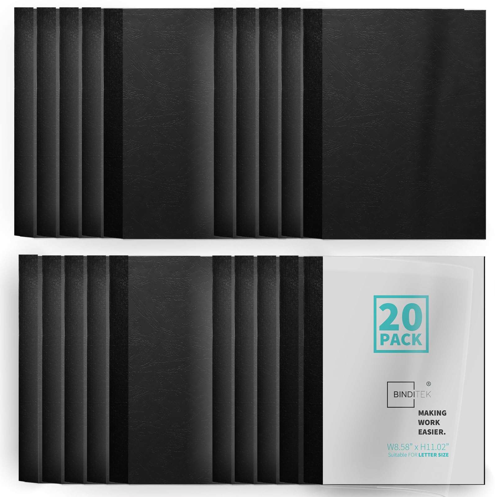 Binditek 20 Pack Thermal Binding Presentation Covers, 1/8 Inch Spine Holds 30 Sheets, Ultra Clear Front Cover, Black Paper Back Cover, Letter Size, for Students and Coworkers 3