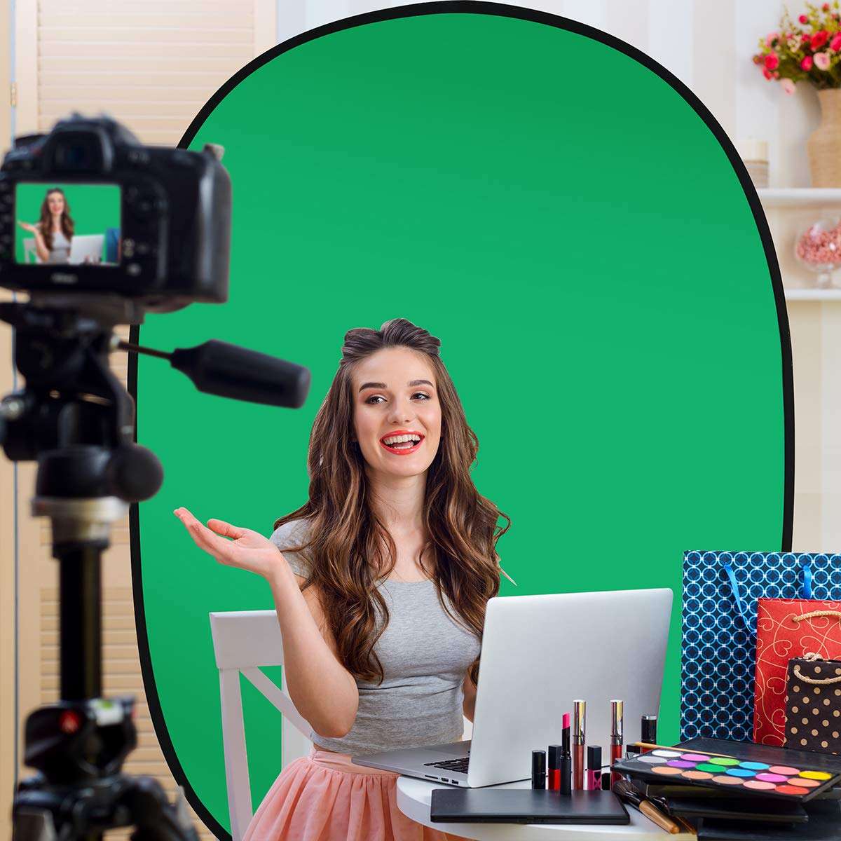 AFHT 5'X7'Portable Green Screen Backdrop with Stand Blue and Green 2-in-1 Collapsible Green Screen Kit, Chromakey Blue and Green Screen Chair 6