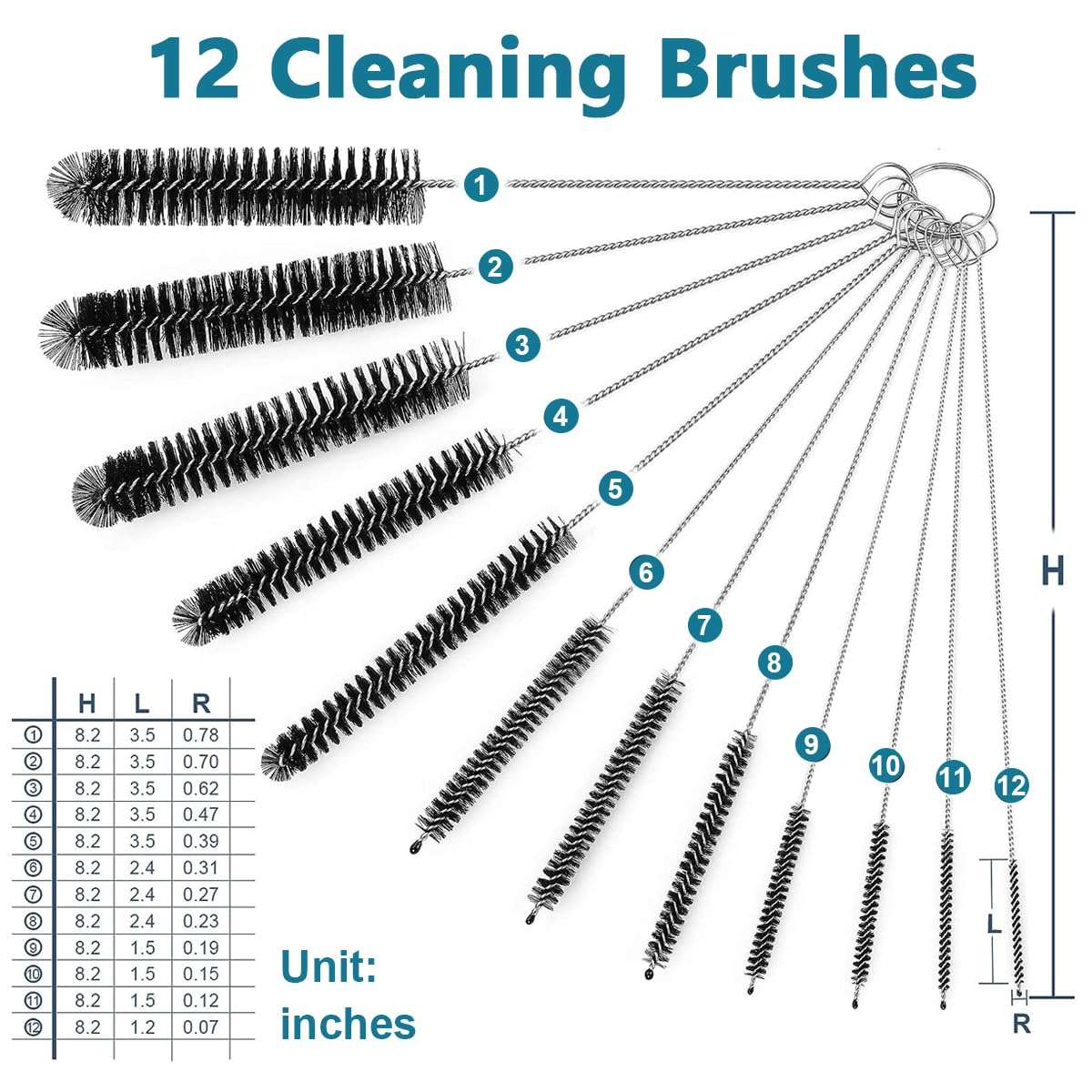 HASTHIP® 12pcs Straw Cleaner Brushes, 8 Inch Tube Cleaning Brush and Nylon Pipe Brush Kit for Sippy Cup, Tumbler, Water Bottle, Drinking Straw, Black 4