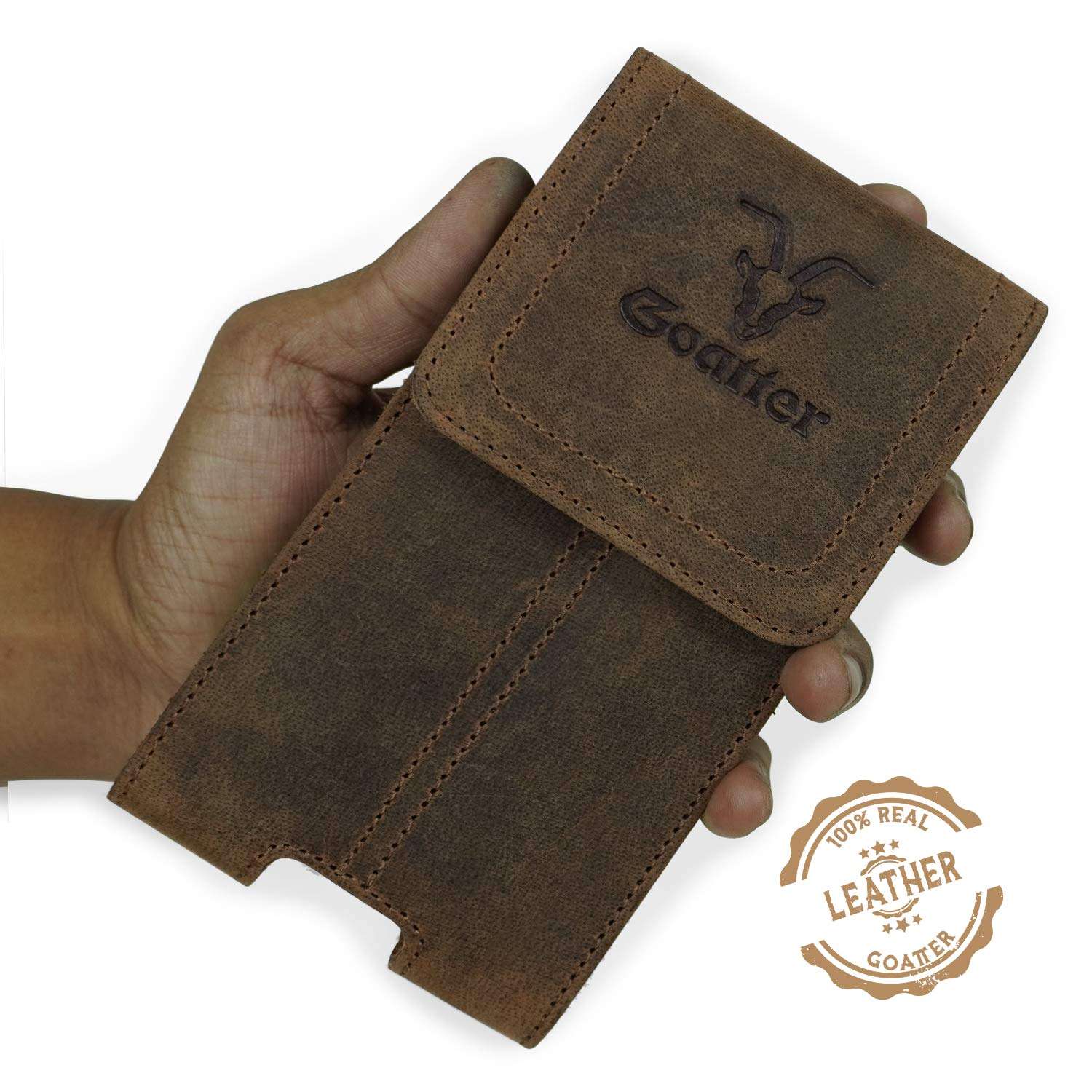 Goatter Unisex Hunter Leather All With 6.5" Inch Backcase For iPhone 12 Pro Mobile Pouch Coffee Color [Got-20-04] 5