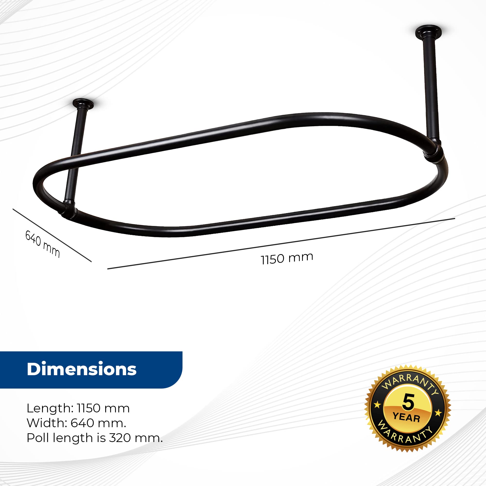 Zamuna Oval Shower Curtain Rail Rod For Bathroom, Traditional, Large and Heavy Duty Ceiling Mounted with Adjustable Support - 45X 25 Inch (Free Curtain Rings) (Black) 5