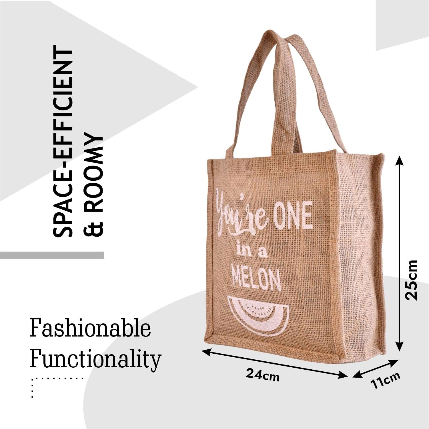 Kuber Industries Lunch Bag | Jute Carry Bag | Lunch Handbag | Lunch Bags for office | Reusable Lunch Bag with Handle | Tiffin Carry Lunch Hand Bag | Small | Pack of 2 | Multi 4