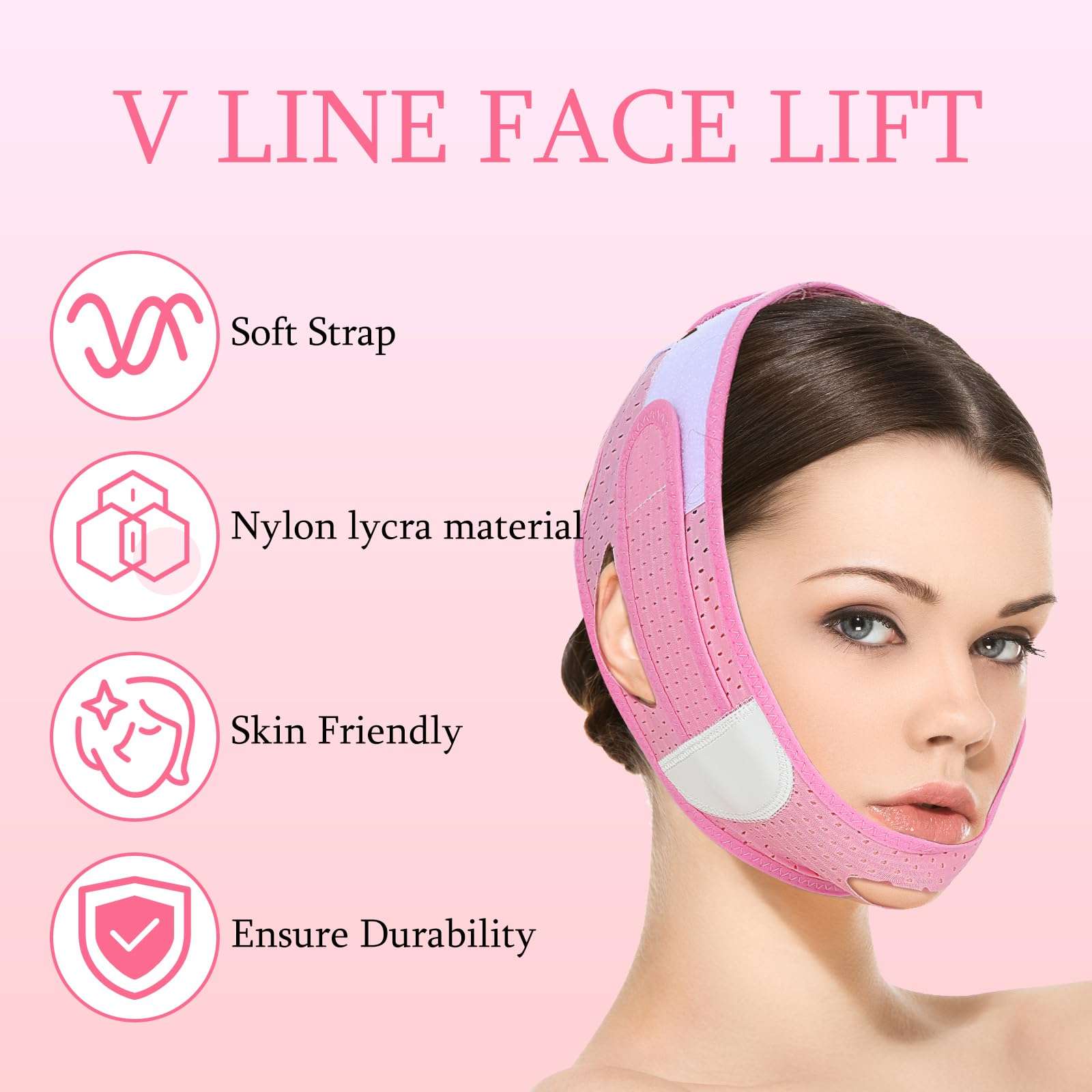 BOHUIZ Adjustable V-Line Lifting ChinStrap, V-Line Mask, Chin Strap for Sleeping, Reusable Face Strap for Women and Men Shaped Face Mask for Sagging(Pink) 4