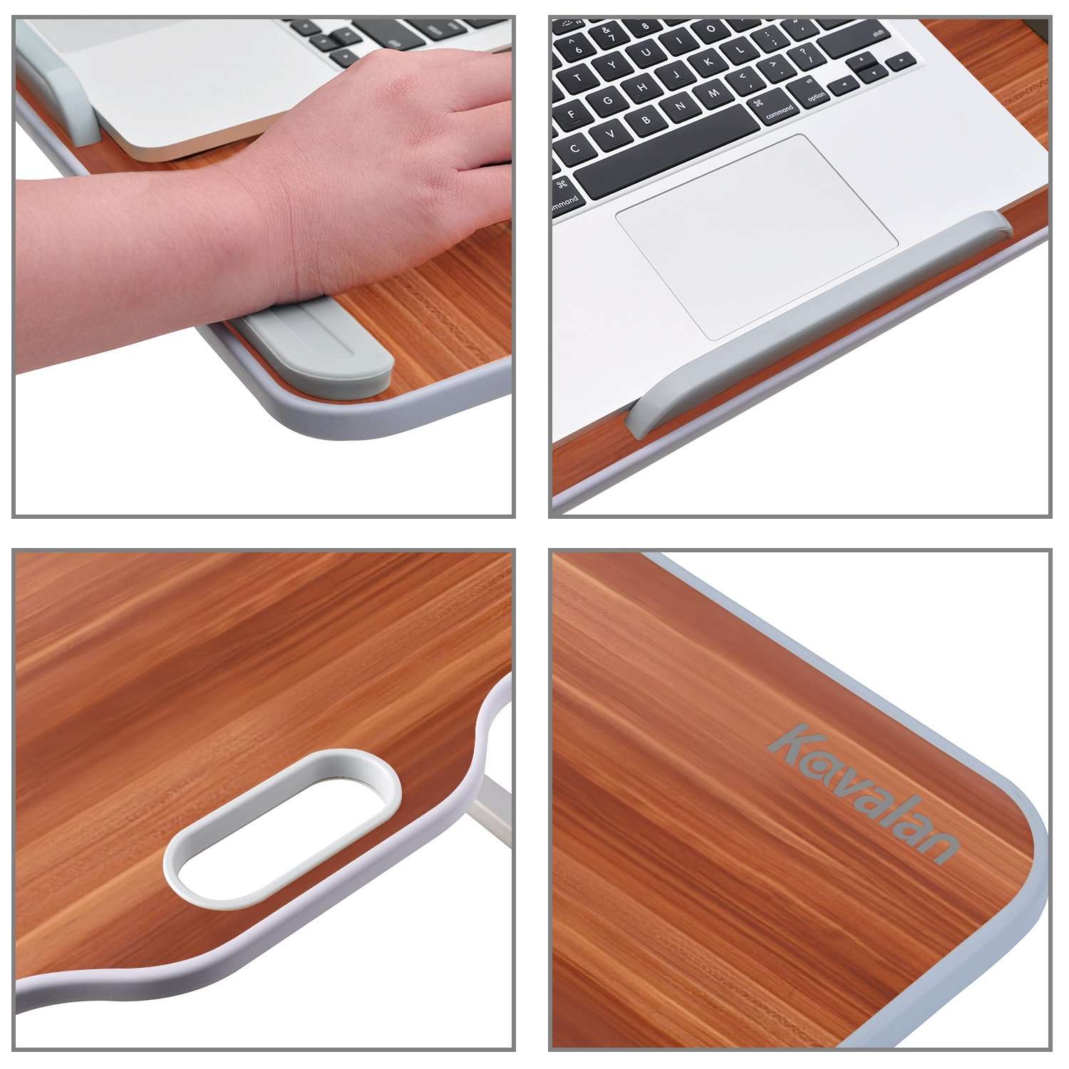 Laptop Stand, Kavalan Foldable Laptop Table w/Top Handle, Adjustable Height Desk Serving Tray on Couch, Standing Dining Table on Sofa, Ideal for Reading, Working, Studying, American Cherry/Large 4