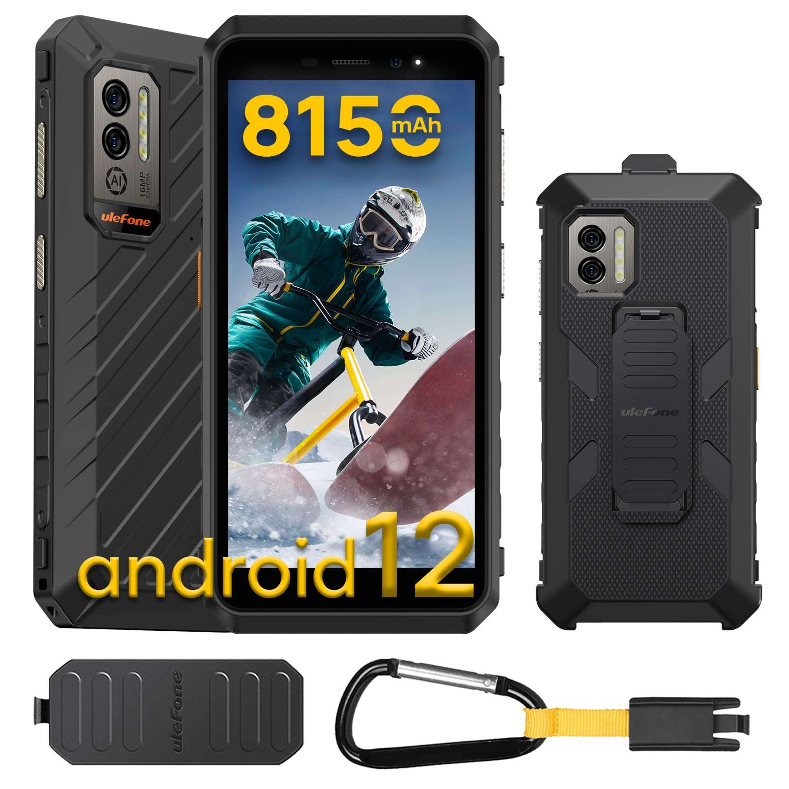 Ulefone Power Armor X11 Pro & Case Rugged Smartphones Unlocked, IP69K Waterproof Phone, 8150mAh Battery, Android 12, 8-Core 8GB+64GB, 16MP AI Camera, 5.45'' HD+, 3-Card Slots, Dual 4G, GPS, NFC 1