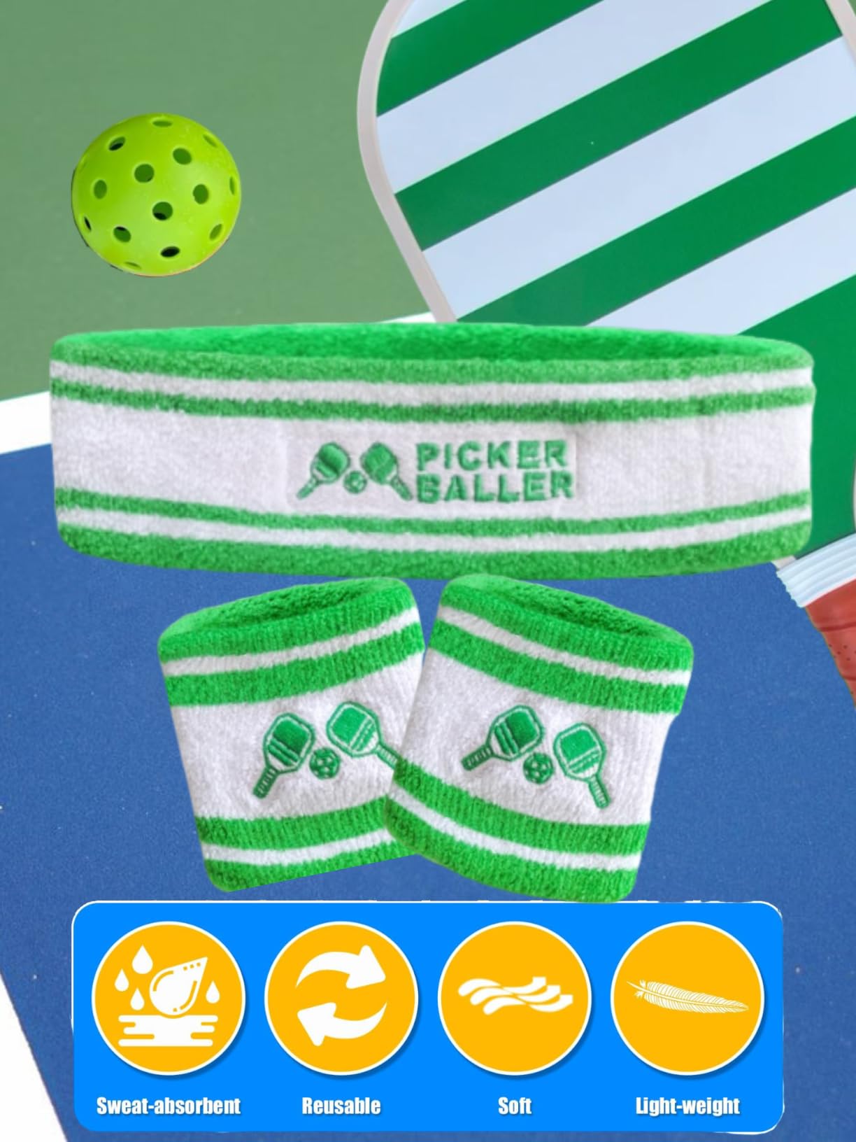 Pickleball Headband, Pickleball Golf Tennis Great Gift or for Your Sports or Team Wristband Sports Band Set Including Towel Wrist and Head Sweatbands (Pickleball Head & Wristband Set) 5