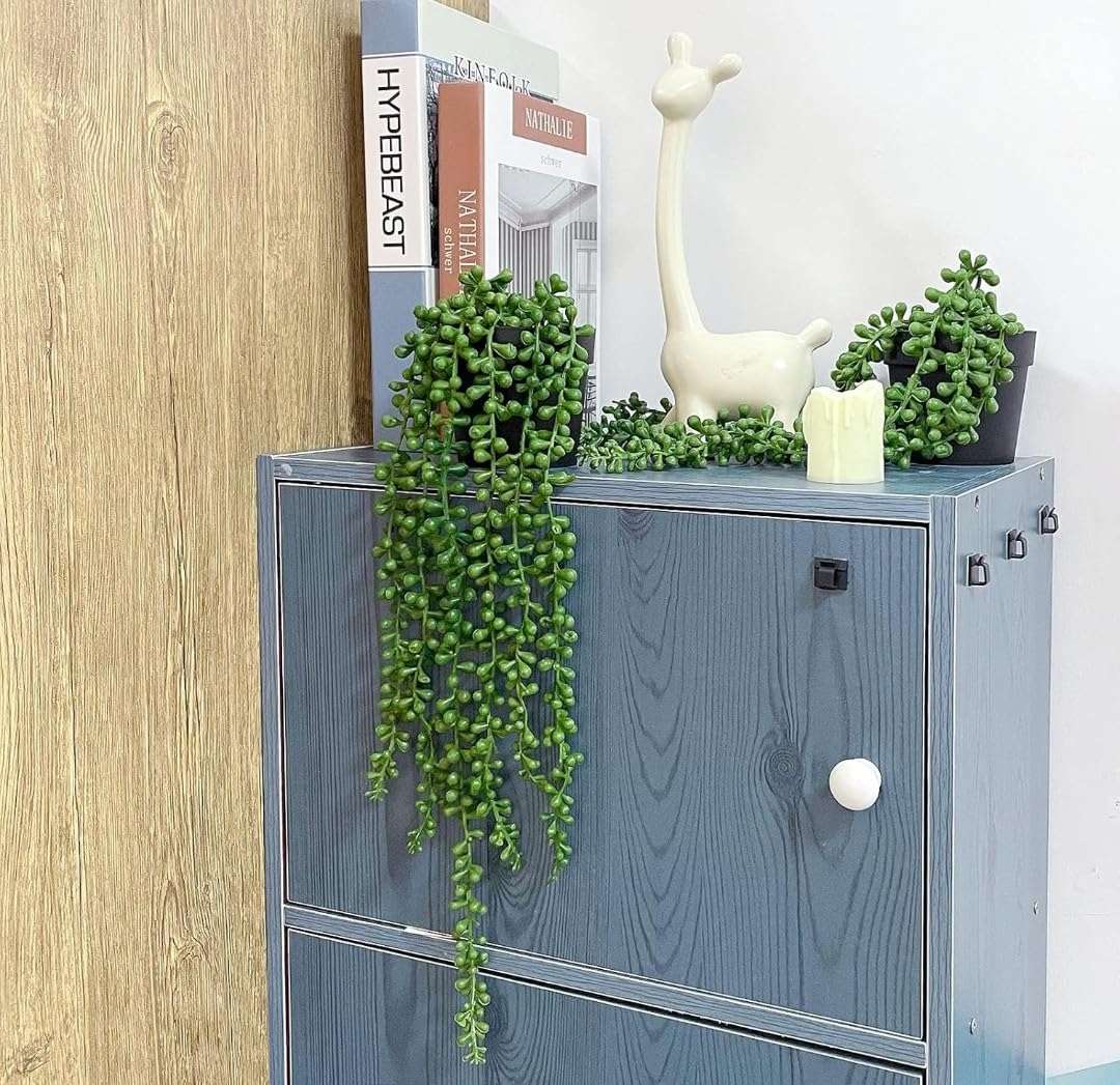 VRB Dec Plastic Tm 1 Pcs Artificial Greenery Ferns Plants Vines Fake Ivy Hanging Flowers With Pot Pine Needle Wall Hanging For Home Decor Door Wall Balcony(Artificial Plants Hanging(Design 1), 2) 5