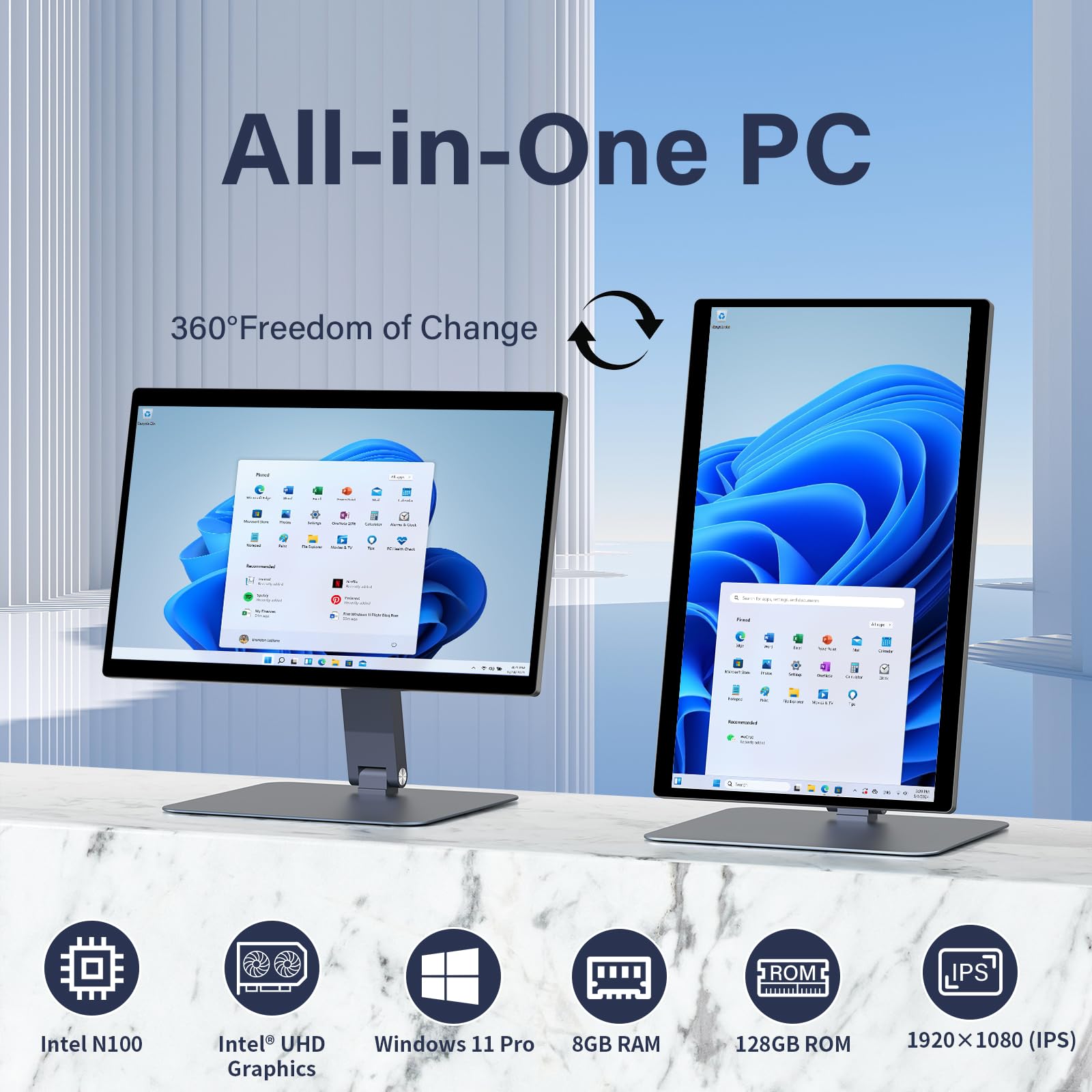 15.6" All-in-One Desktop Computers, FHD 180°Adjustable Touchscreen Win 11 Pro Industrial Computer Intel N100 8GB RAM/128GB ROM, HDMI 2.0 WiFi 5 Bluetooth 5.0 for Office/Automation/Kiosk/Bar/Warehouse 3