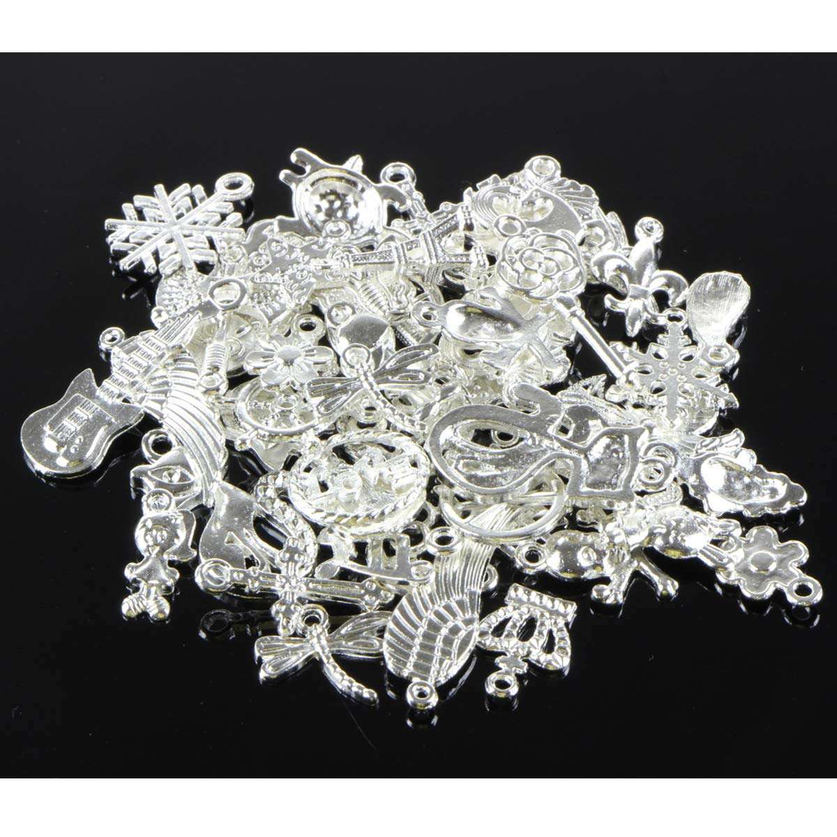 50pcs Charms for Jewelry Making,Dainty Tibetan Silver Charms Pendants Crafting Accessories for Necklace Bracelet Ankle Jewelry DIY Making 6