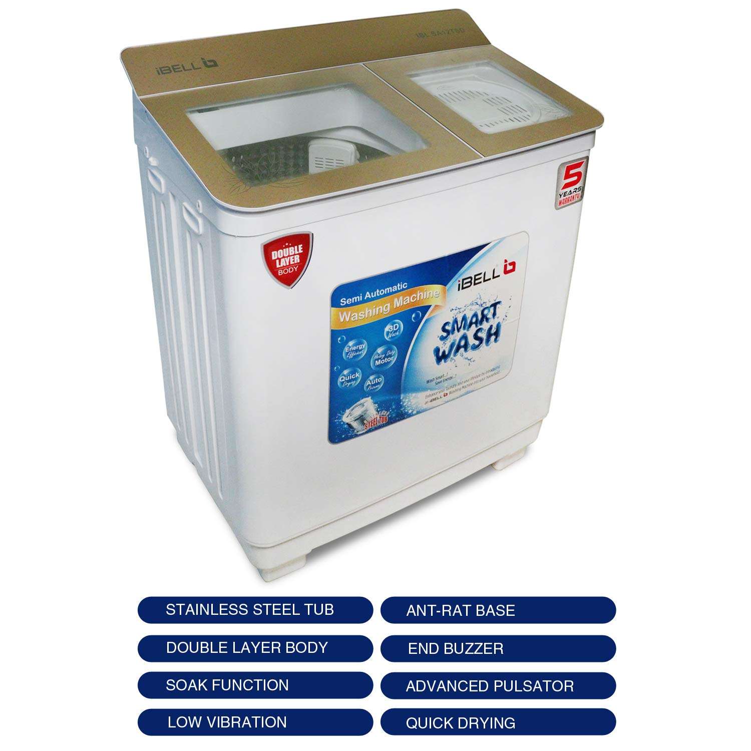 iBELL SA12TSD 12 kg Semi-Automatic Top Loading Washing Machine (105cmx88cmx57cm), White 6