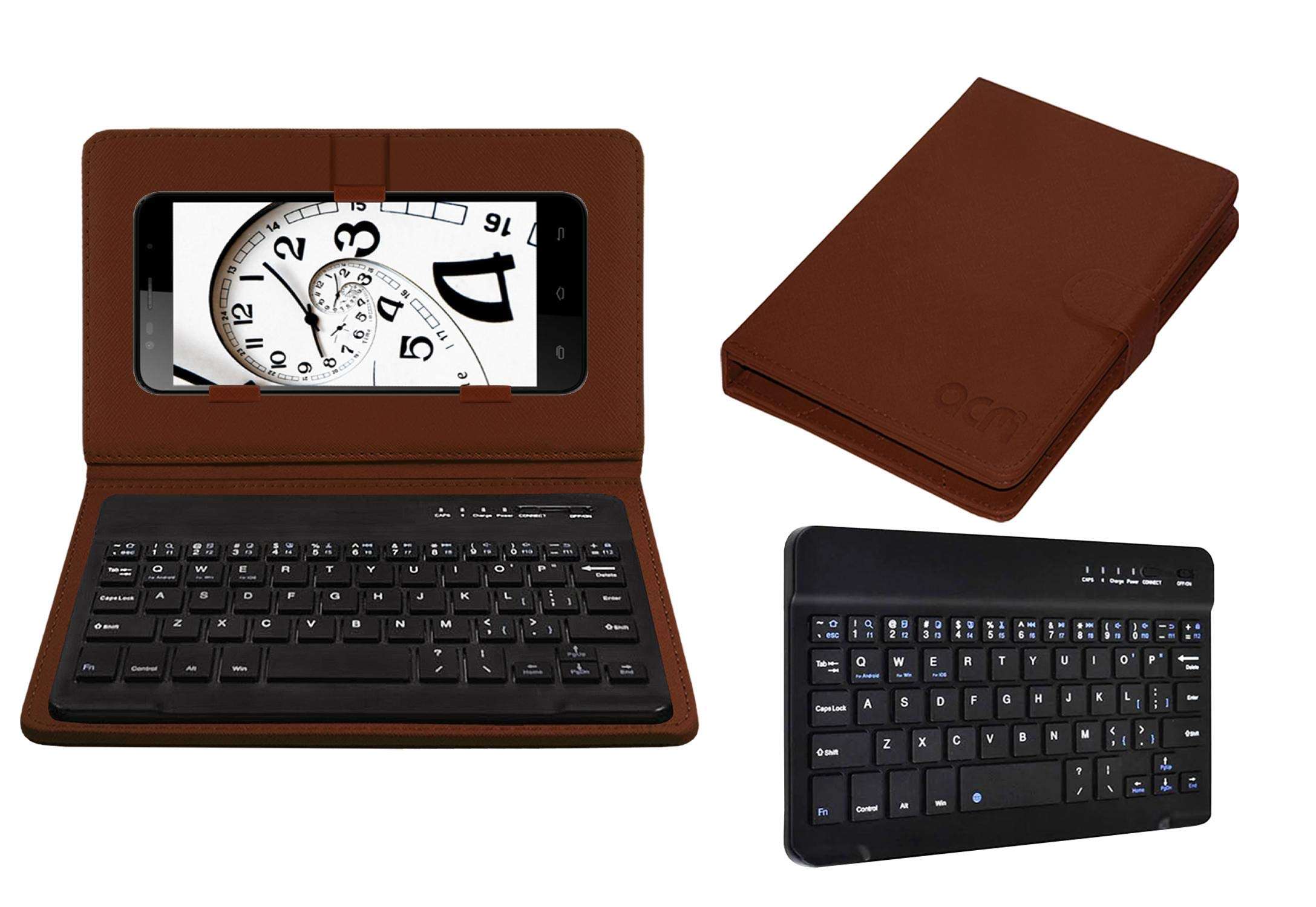 Acm Wireless Bluetooth Keyboard Case Compatible with Celkon Millennium Epic Q550 Mobile Flip Cover Stand Study Gaming Brown 1