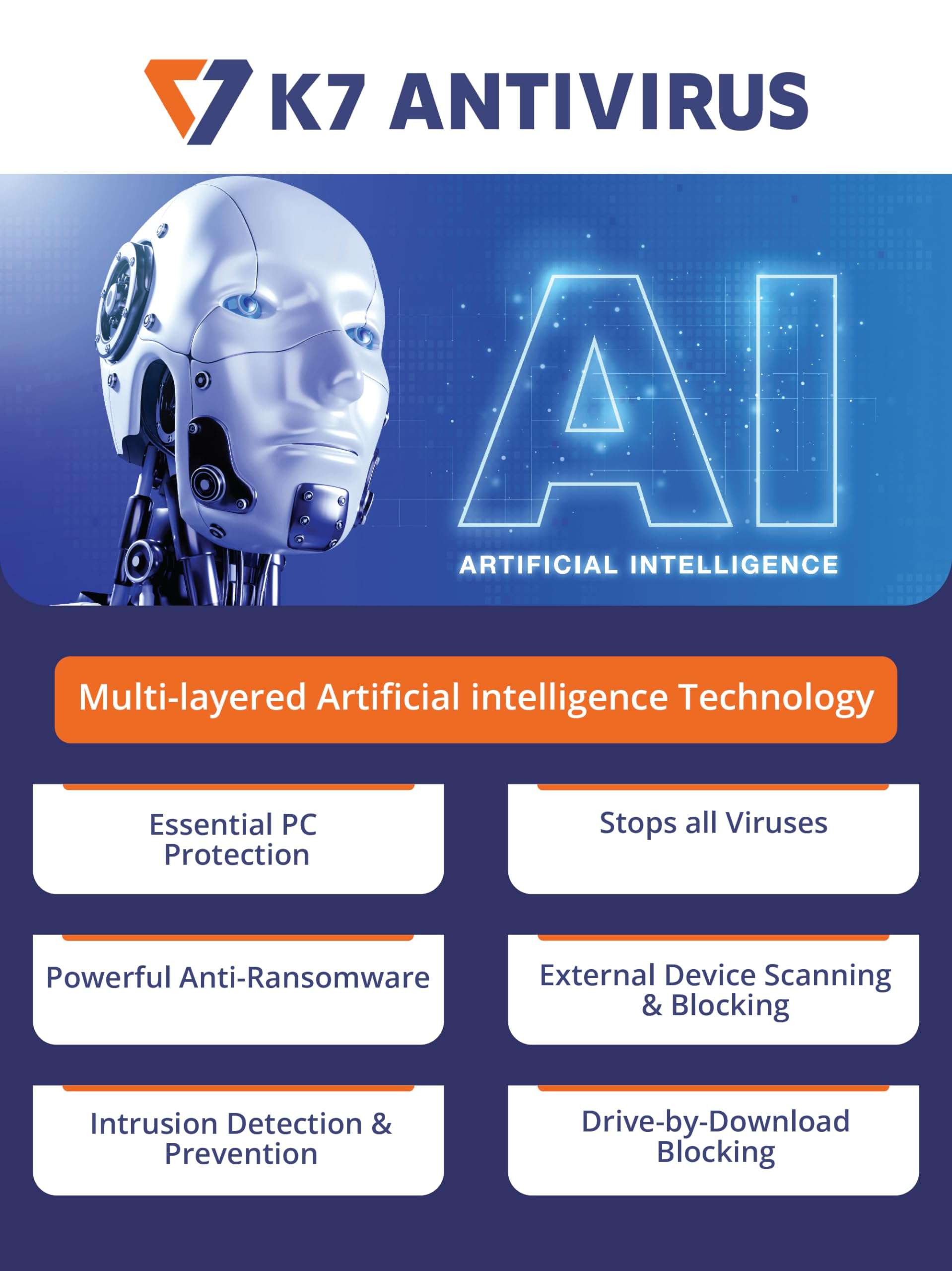 K7 Antivirus Premium Powered By MAT 2025 |3 Users, 3 Years | Virus Protection, Anti-Ransomware, External Device Scanning, Smart Firewall | Antivirus for Laptop, Desktop, PC | Email Delivery in 2 hours 3