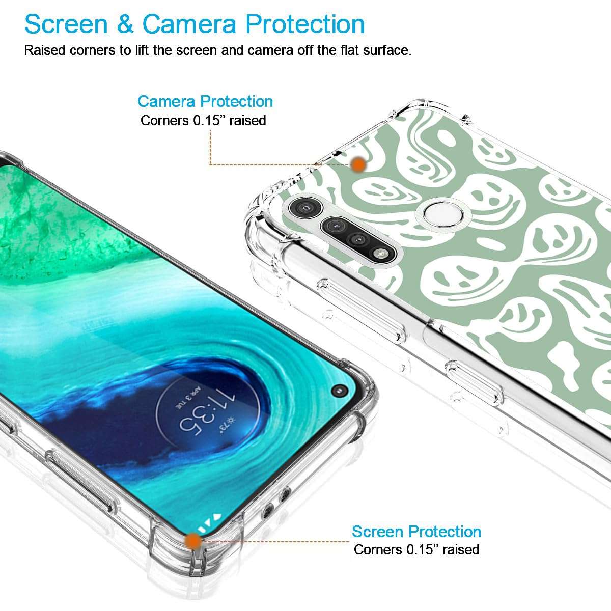 zaztify Phone Case for Motorola Moto G Fast, Pastel Green White Funny Trippy Dripping Smile Melted Hippie Smiling Skull Ghost Face Cute Shockproof Protective Soft Clear Cover Shell 2