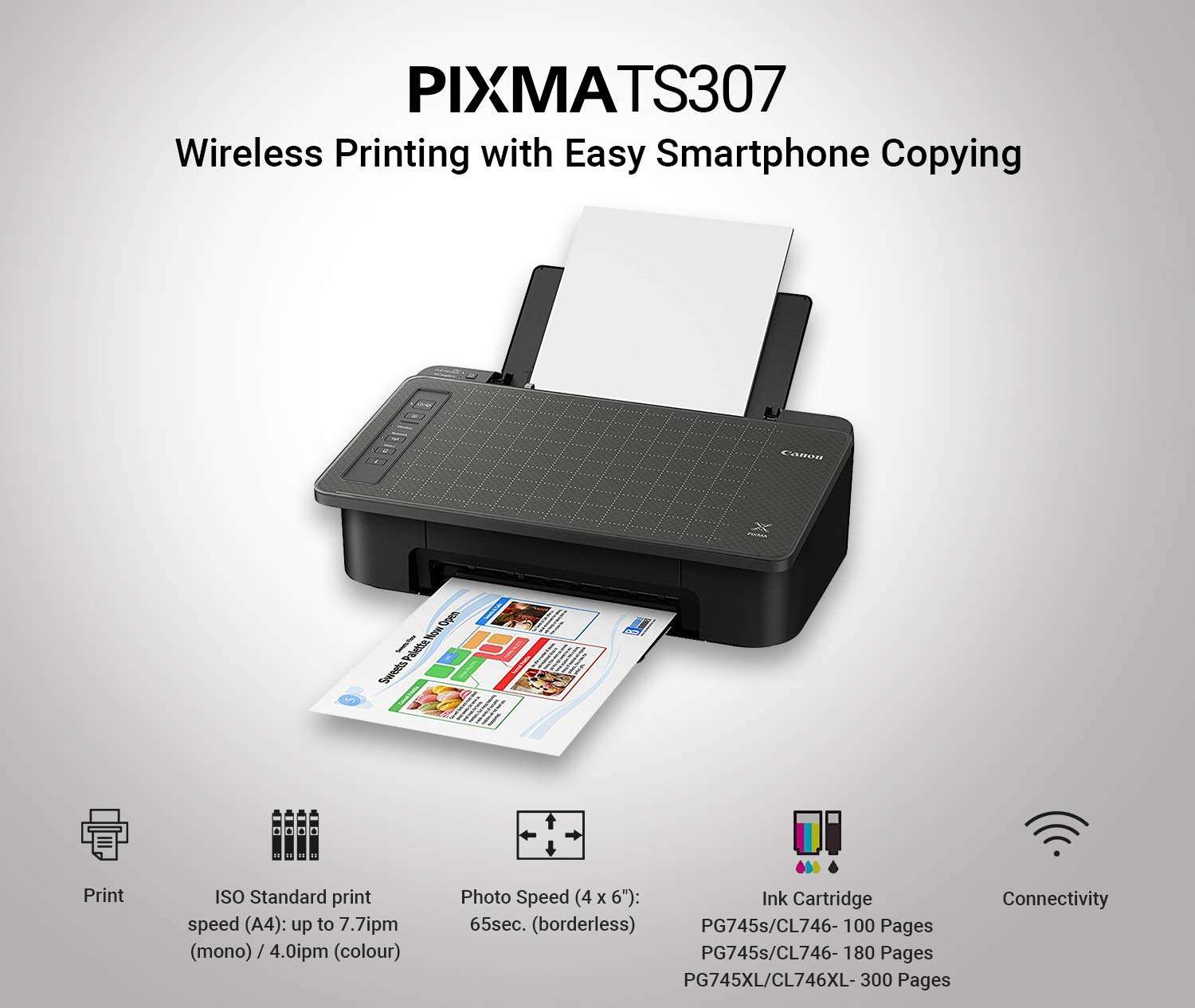 Canon TS307 Single Function Inkjet Colour Printer with PG745S & CL746S Ink Cartridge 4