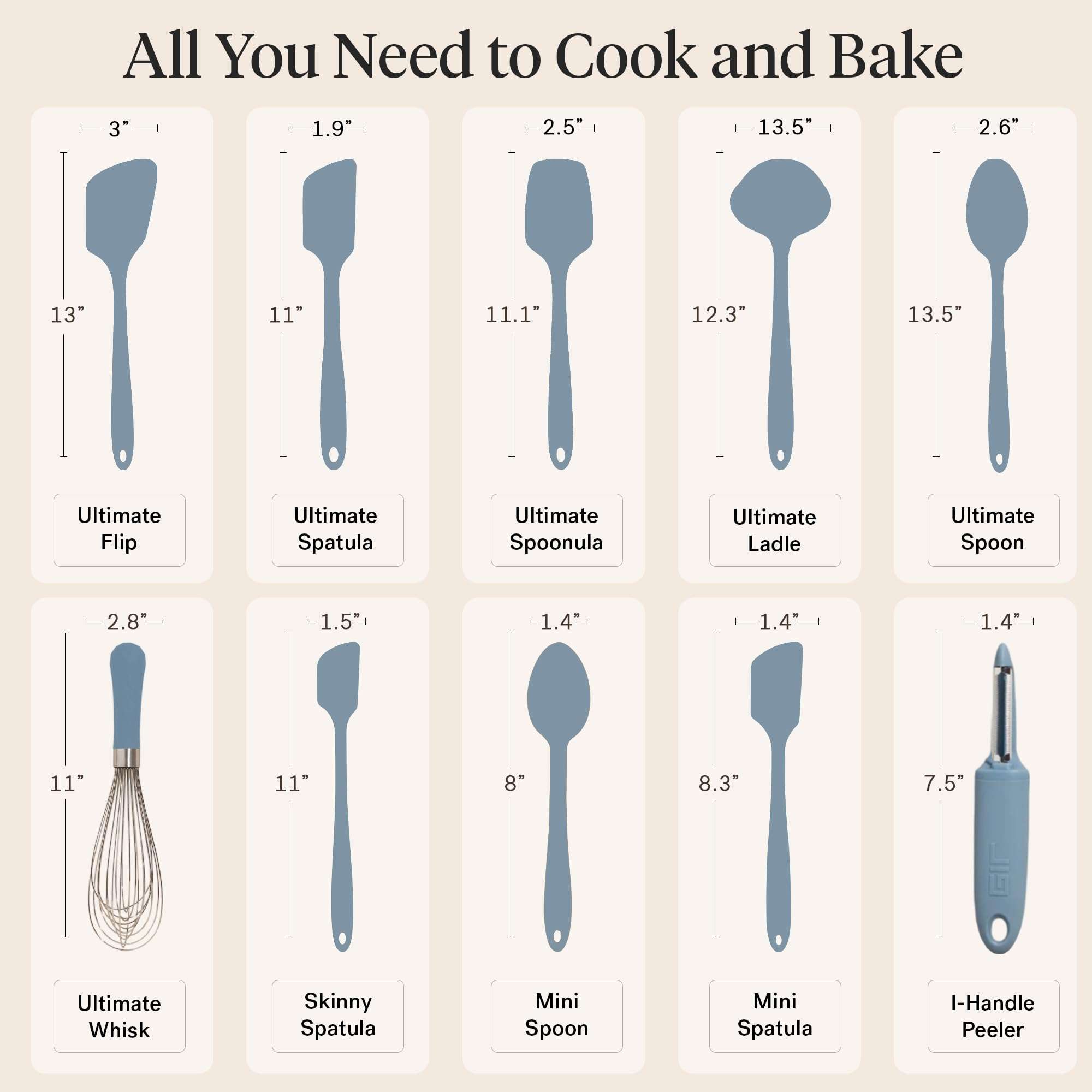 GIR: Get It Right 10 Piece Silicone Cooking Utensils Set - Ladle, Spatulas, Flip, Spoons, Whisk, Potato Peeler & Spoonula, Heat Resistant, Dishwasher Safe, Silicone Kitchen Utensil Set - Slate 4