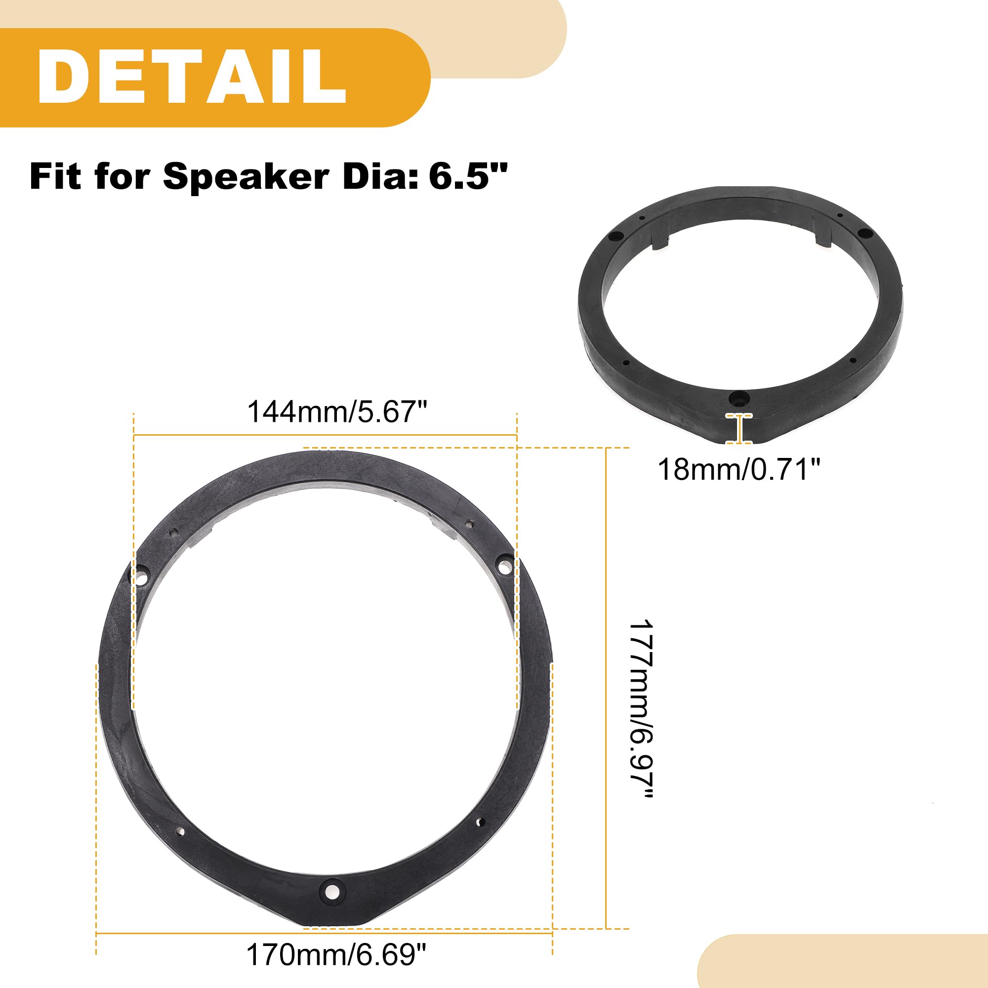 Partuto Speaker Spacer Ring Tweeter Speaker Spacer Adapter Car for Honda Odyssey 2009-2021 Front Rear Doors ABS Black with Audio Wiring Harness Waterproof 6