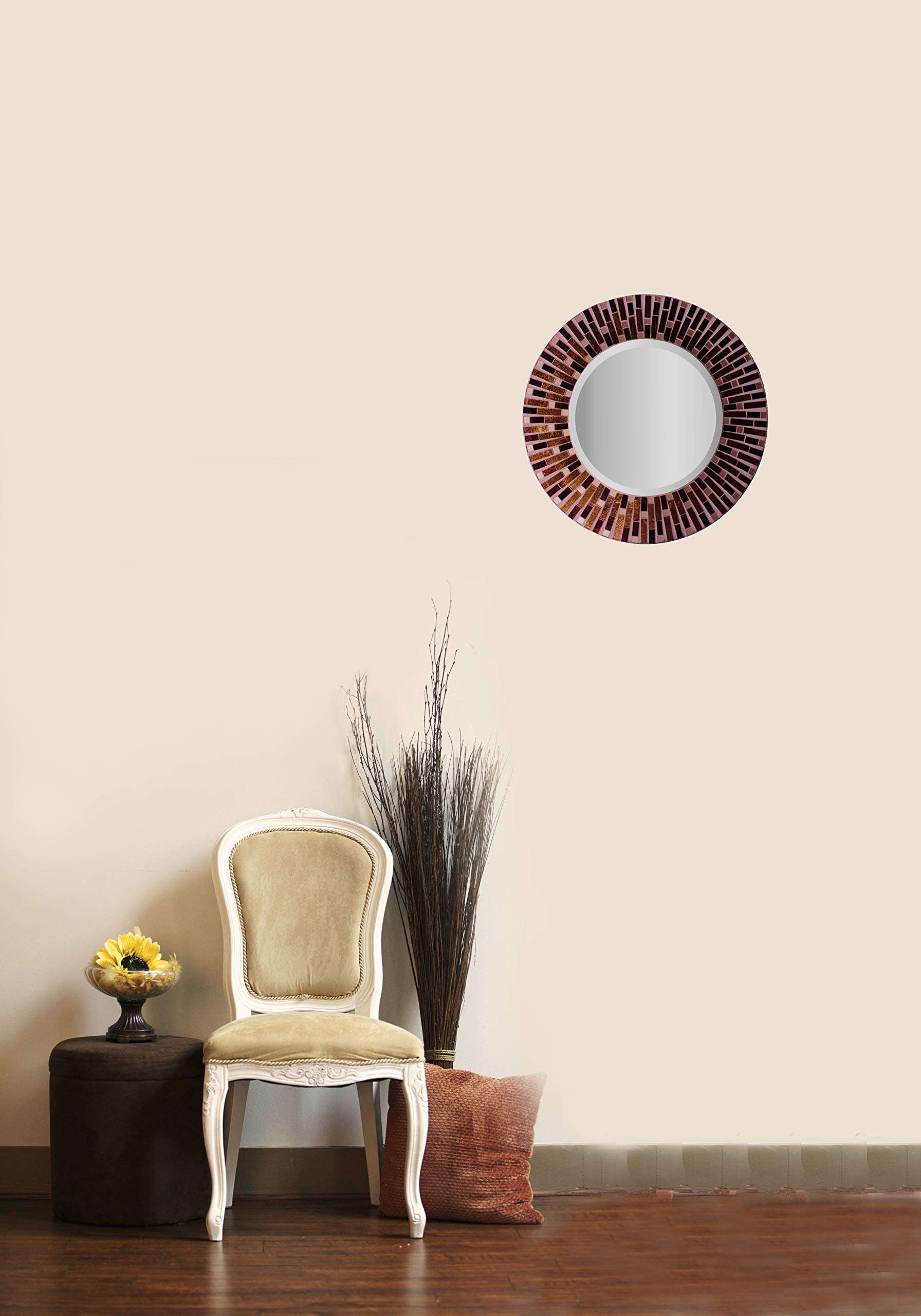 Lulu Decor, Amber Rays Mosaic Wall Mirror, Decorative Beautiful Round Beveled Wall Mirror, Frame Measures 16", Beveled Mirror Measures 9.5" (LP84M) 3
