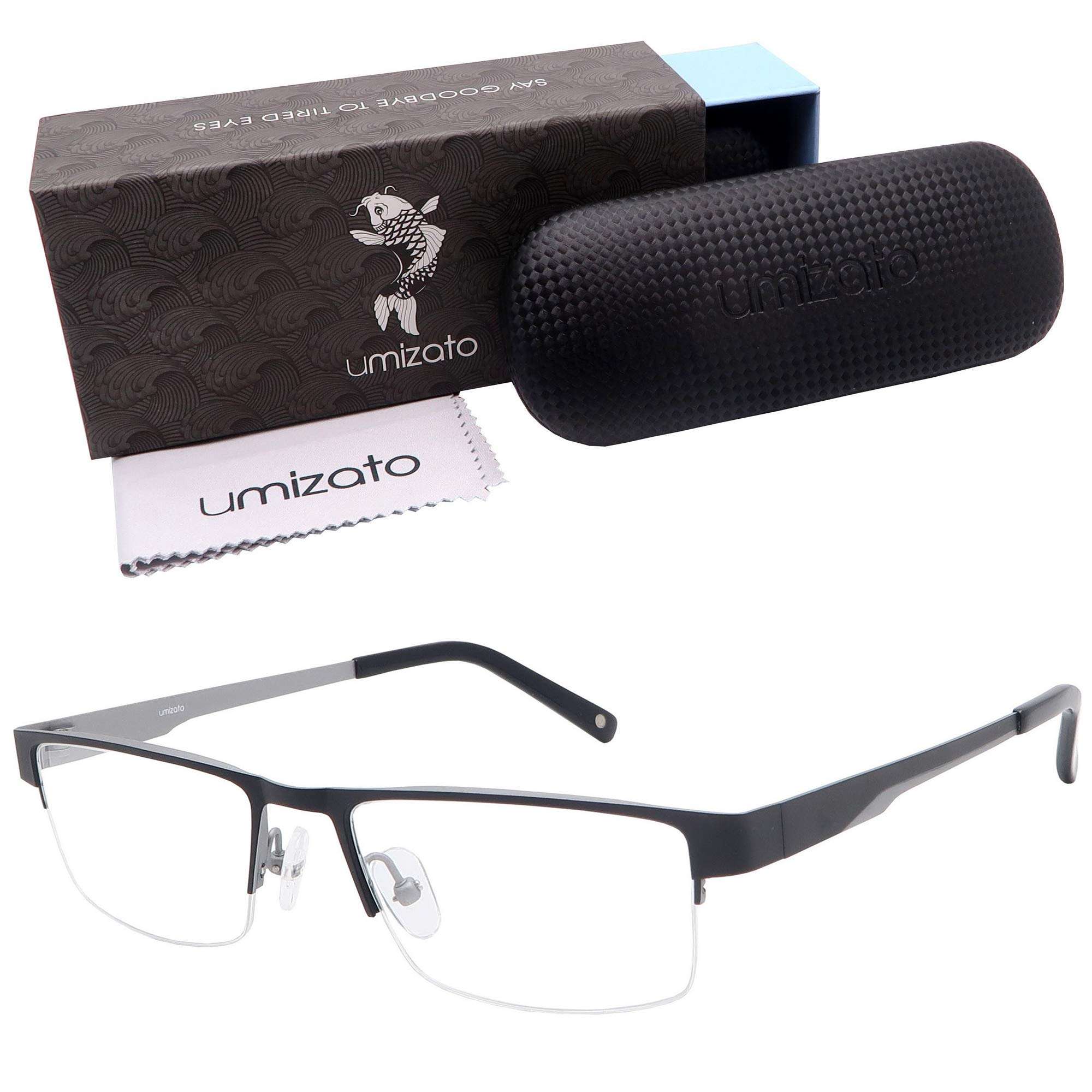 umizato FUJI Blue Light Glasses Men Women - Titanium Semi-Rimless Gaming Eyewear, Computer Blocking Glasses Filtering (Black Silver, 0) 1