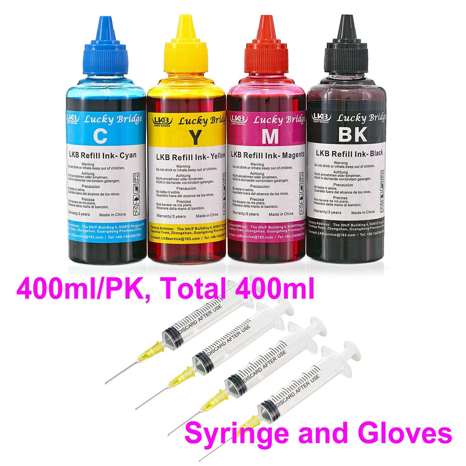 Lucky Bridge Refill Ink kit for HP 950 951 60 61 Cartridge or CIS CISS System 4 Color Set (1BK, C, M, Y) 2