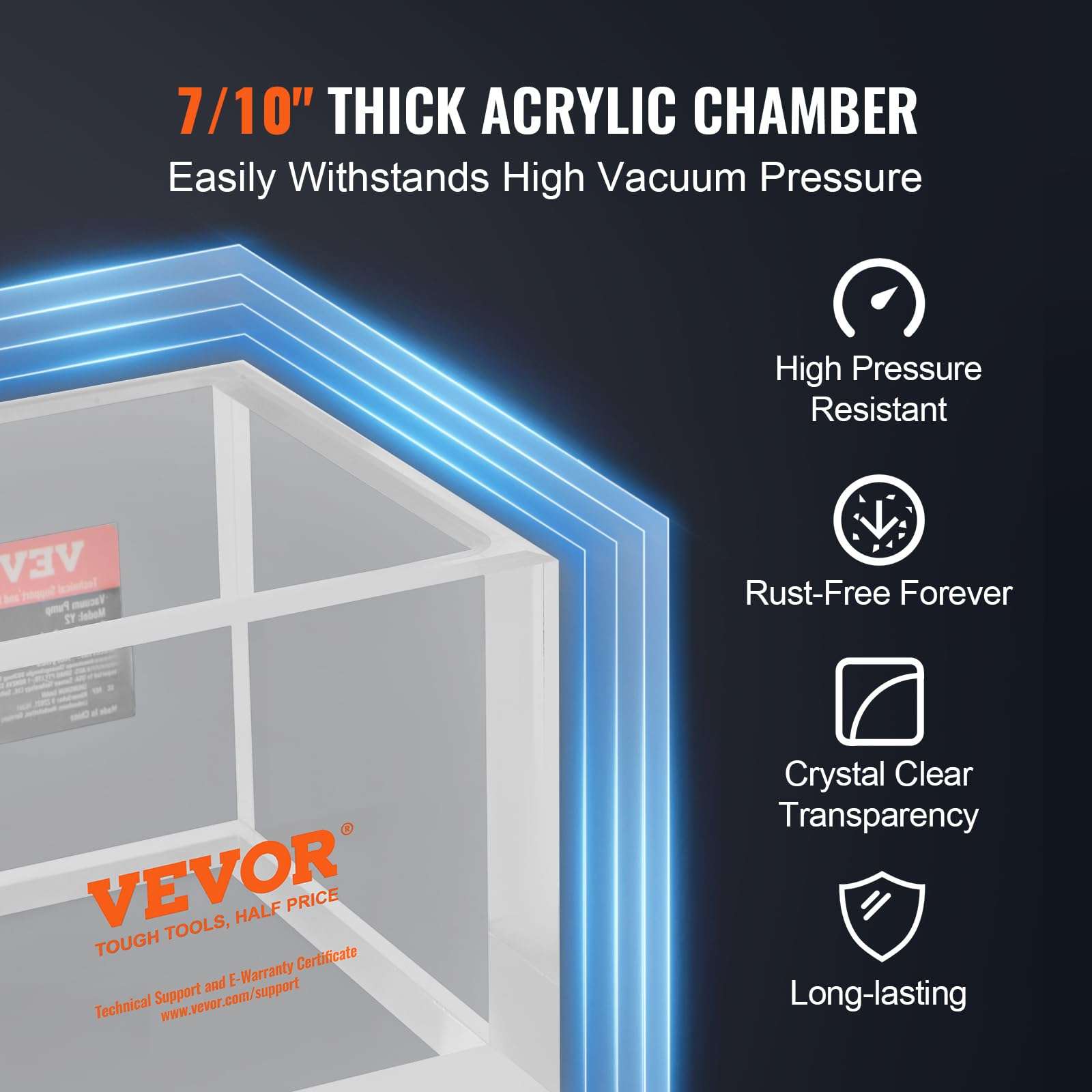 VEVOR 2 Gallon Vacuum Chamber, Upgraded Multipurpose Acrylic Vacuum Degassing Chamber, Transparent Vacuum Chamber, for Resin Degassing, Silica Gel Degassing 4