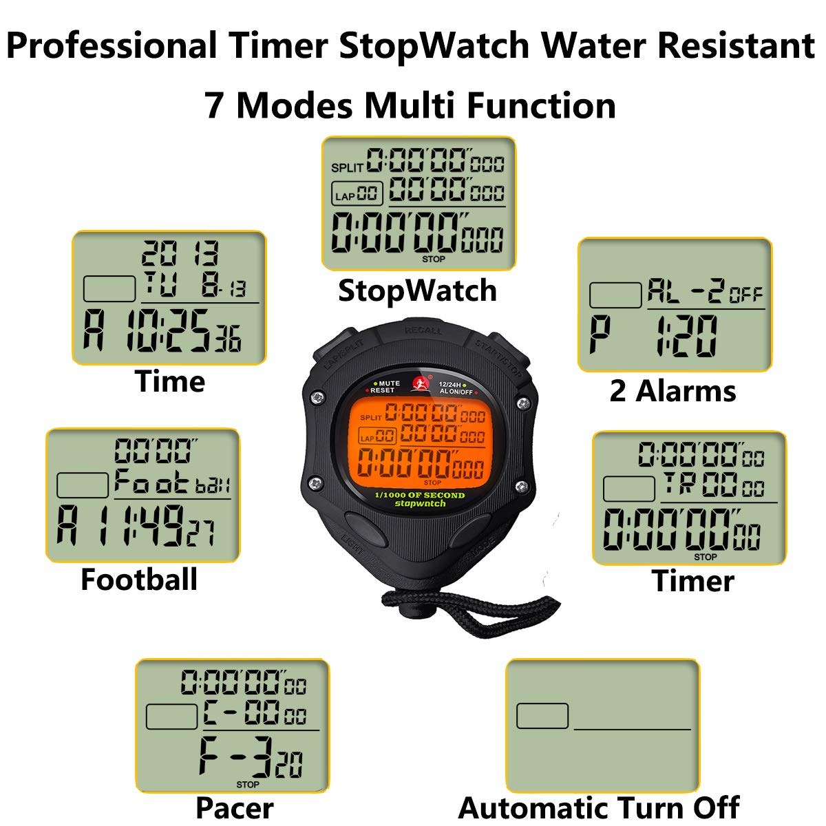 Digital Stopwatch Timer with Back Light Stop Watch 0.001second Timing|100 Lap Memory,Large dispaly Alarm Clock for Coach Sports Swimming Running Marathon Competition(100LAP(Back Light)) 3