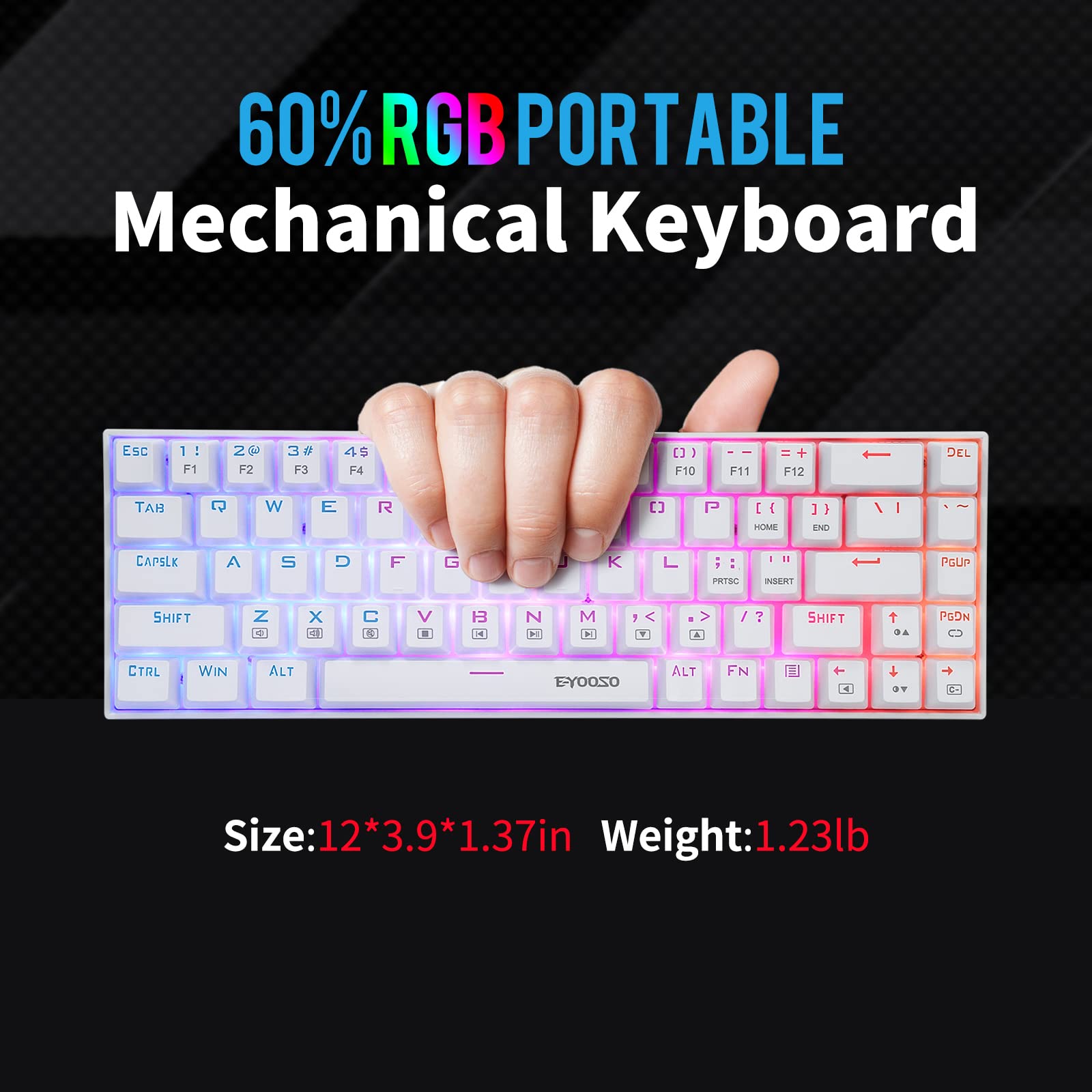 HUO JI Portable 65% Mechanical Gaming Keyboard, E-YOOSO Z-686 Customizable Per-Key RGB Backlit, Compact 68 Keys Mini Wired Office Keyboard with Blue Switch for Windows Laptop PC Mac - White 2