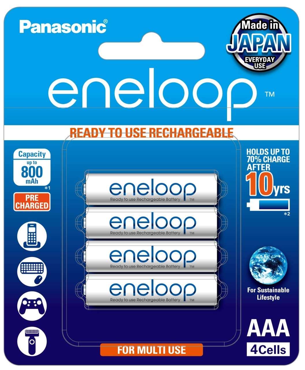 Panasonic AAA Eneloop Ni Mh Rechargeable Batteries && LR44 Alkaline Coin Battery 1.5 v- Pack of 10 Provide Long Lasting Power in a Variety of Devices,from keyless-Entry fobs to Toys 3