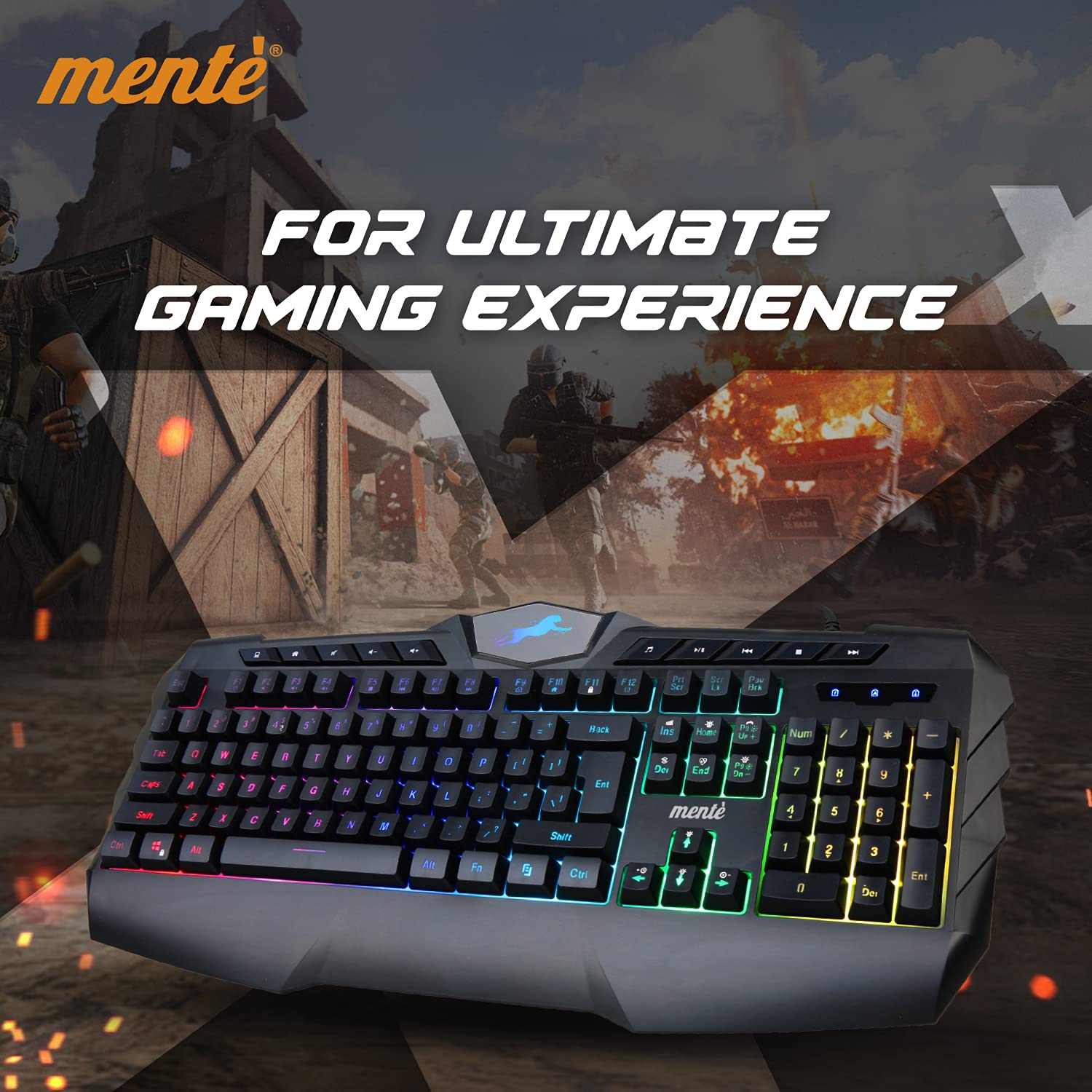 Mente Ergonomic RGB Colorful LED Backlight Gaming Keyboard with 10 Dedicated Multimedia Keys (Black) 3