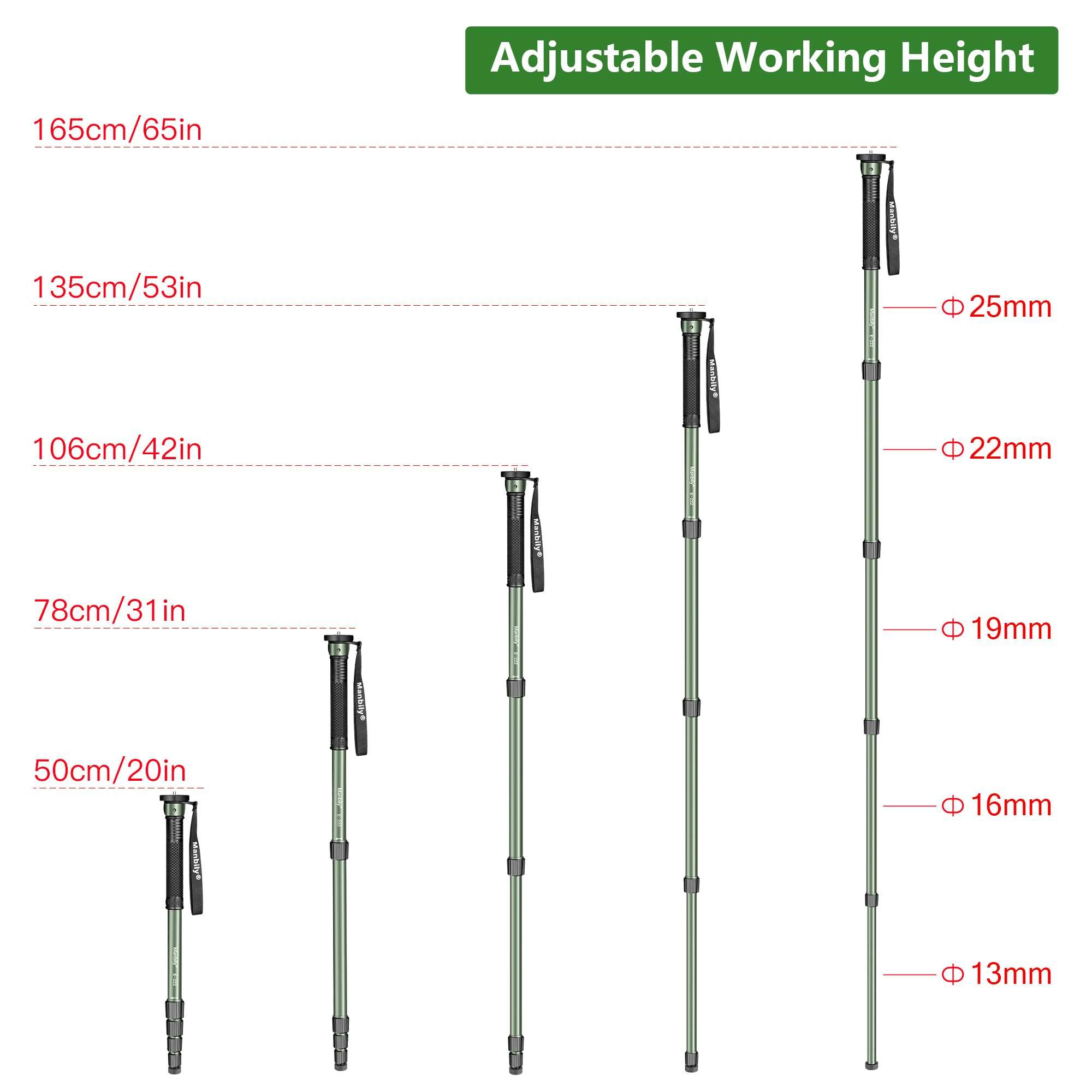 Manbily 65-Inch Camera Monopod, 5 Sections Aluminum Travel Monopod for Canon Nikon Sony DSLR Cameras Video Camcorder, Compact Portable Lightweight（E-222） (Green) 6