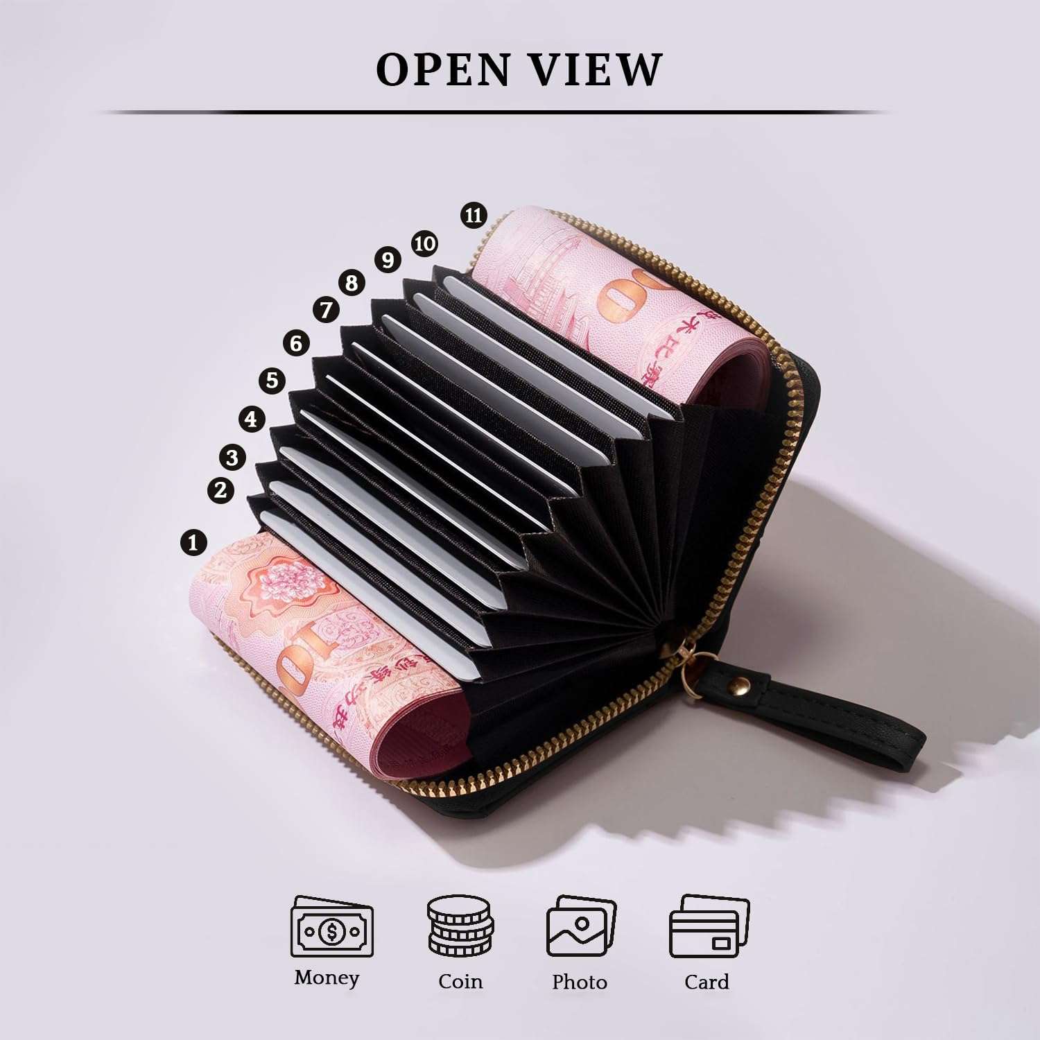 SYGA Wallet for Girls & Women's Credit Card Purse Small Coin Storage Bag with Zipper Closure, Fashionable Small Coin/Cash Purse (Black) 6