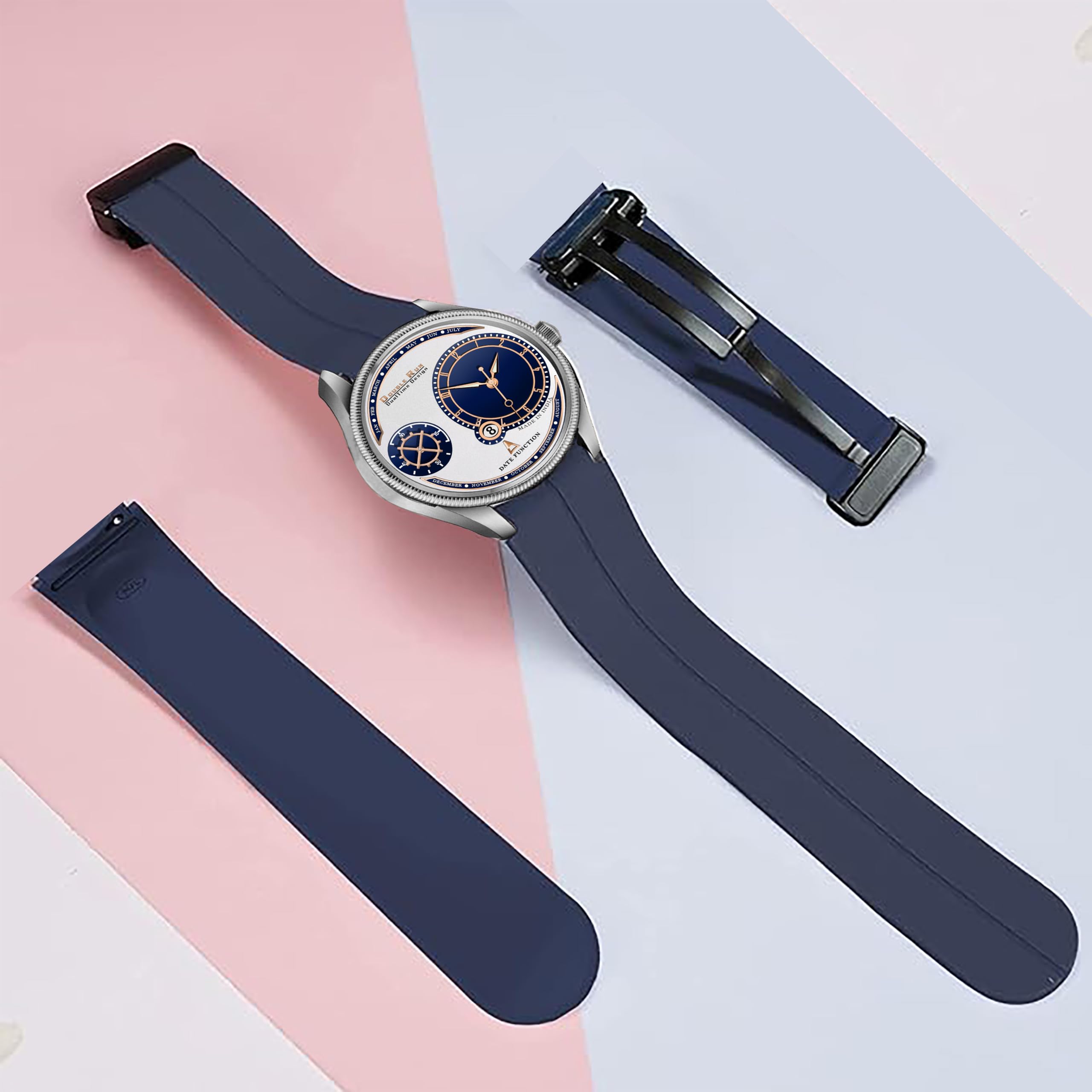 DOUBLERUN Chonograph Date Function Analoge Silicone Magnetic Belt Watch for Men, Series S-170-23 5
