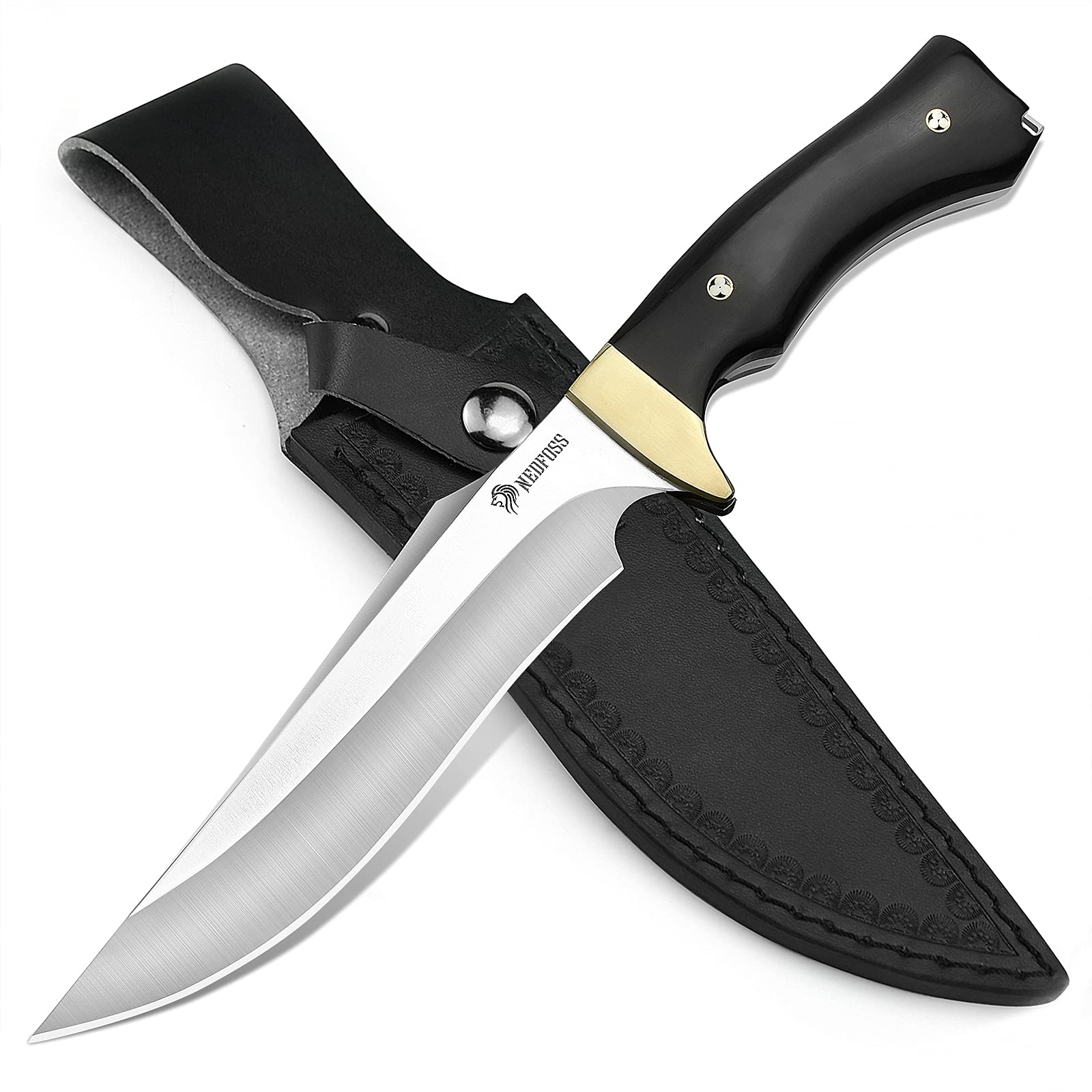 NedFoss Hunting Knife with Sheath, 10.7'' Full-Tang Survival Knife for Belt, Fixed Blade Bushcraft Knife with Wood Handle for Hunting, Camping and Survival, Cool Knives Gifts for Men (Impala) 1