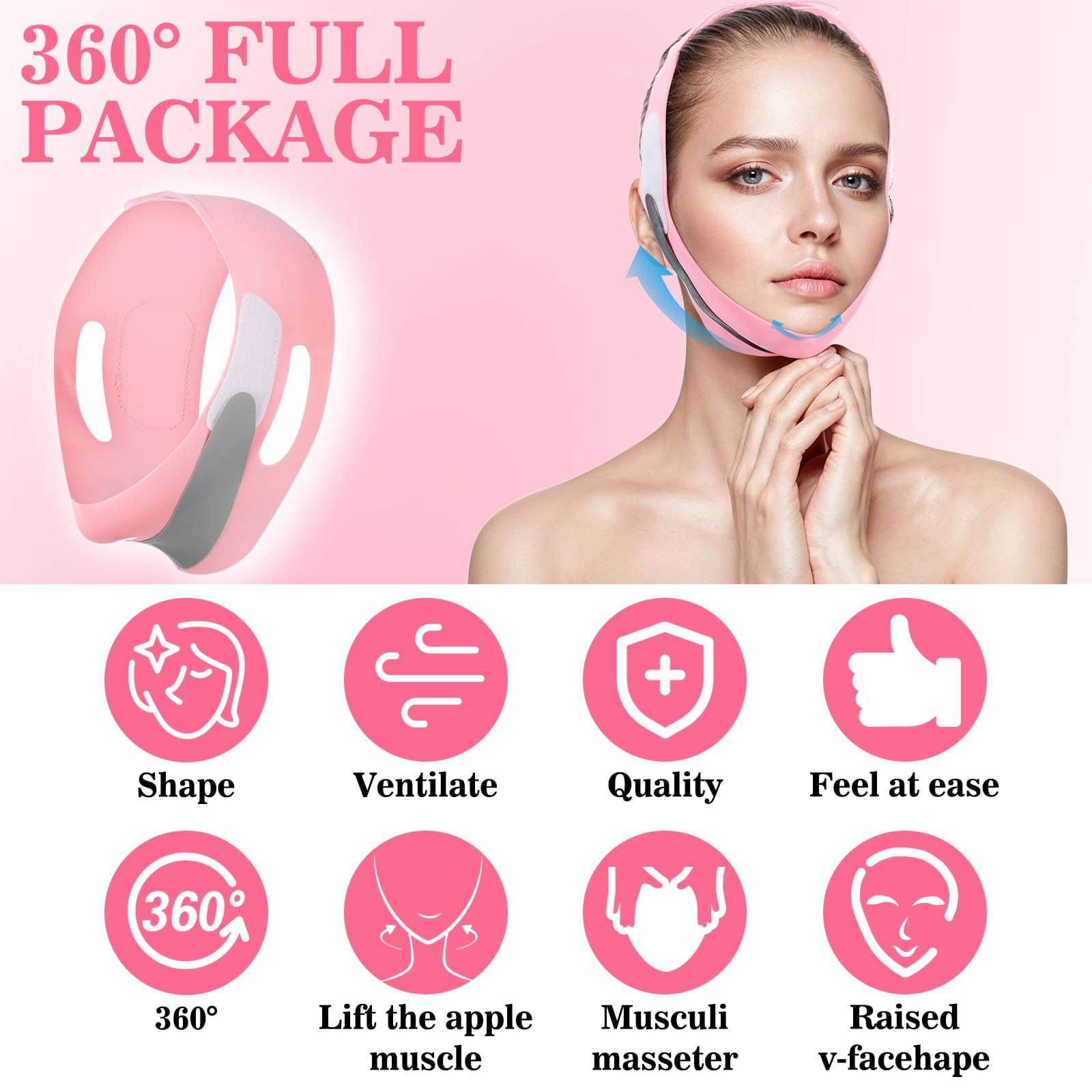 Yuanchu V Line Lifting Mask, Reusable V Line Face Strap V Line Lifting Face Mask Face Lifting Strap Jaw Exerciser Soft Chin Strap for Women(Pink) 3