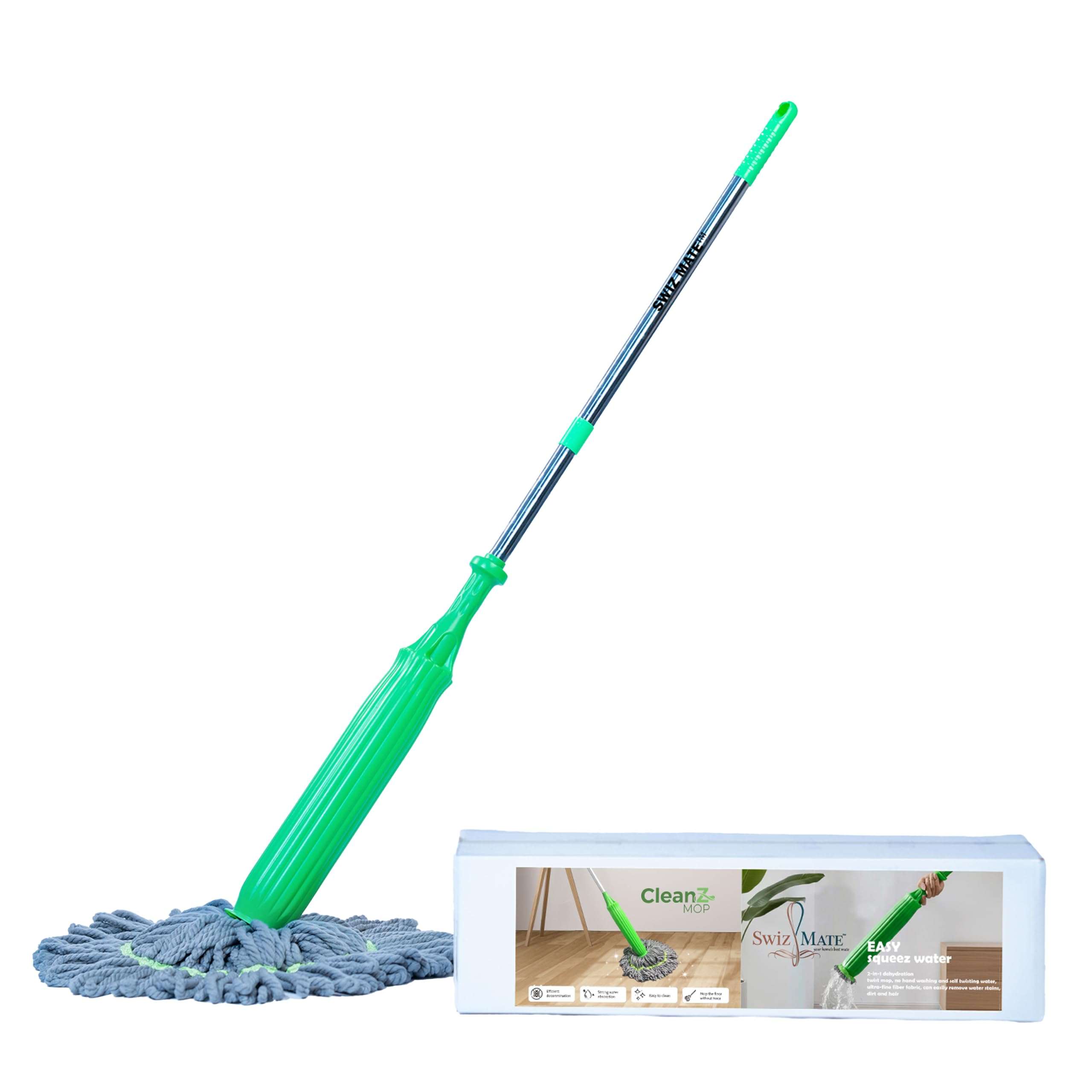 Swiz Mate™ Microfiber Twist Mop with Squeeze Stick - Super Absorbent Floor Cleaner for Hardwood, Tile & All Surfaces | Durable Handle, Easy-Use Dust & Dirt Removal (Floor Cleaning) 1