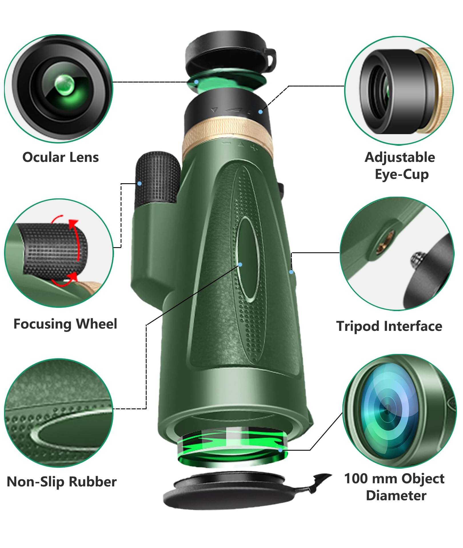 Monocular-Telescope 80x100 HD for Adults Larger Vision Monoculars High Powered Smartphone Monocular for Bird Watching Hunting Hiking Camping Wildlife 4